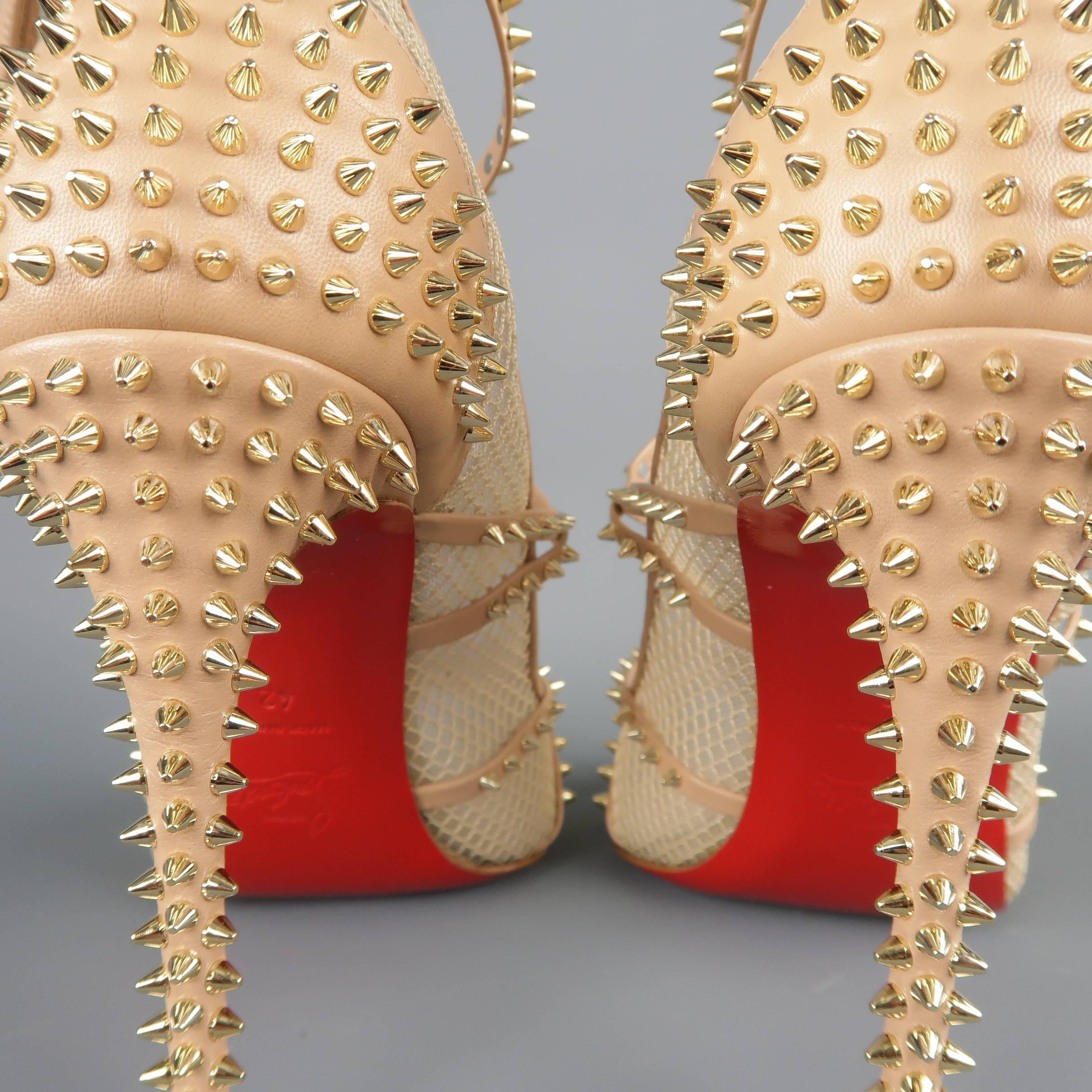 CHRISTIAN LOUBOUTIN Size 12 Beige Spiked Leather & Mesh ALARC Sandals 4
