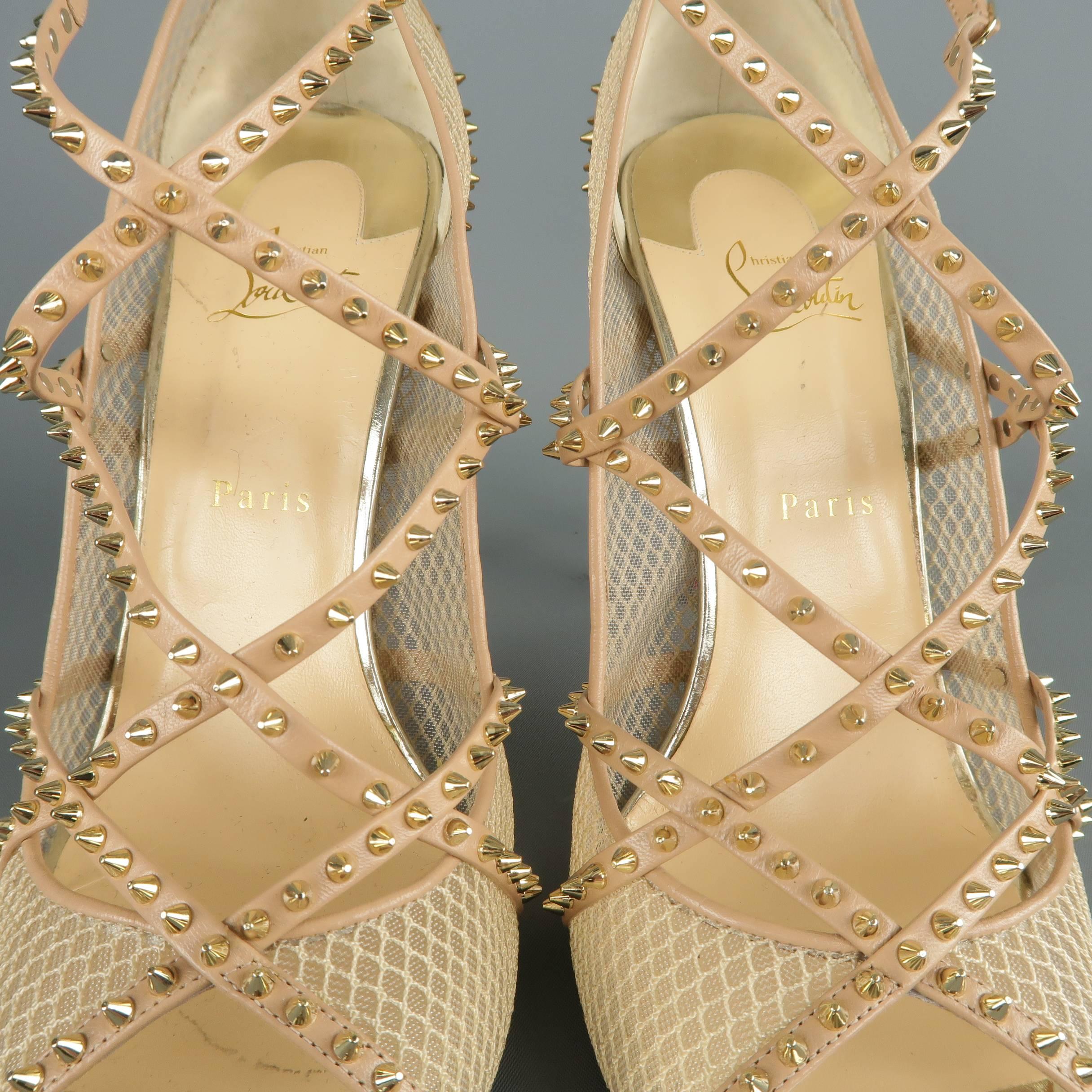 CHRISTIAN LOUBOUTIN Size 12 Beige Spiked Leather & Mesh ALARC Sandals 2