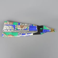 Men's HERMES Size 42 Green Blue & Gray Elephant TORANA Print Silk Cummerbund