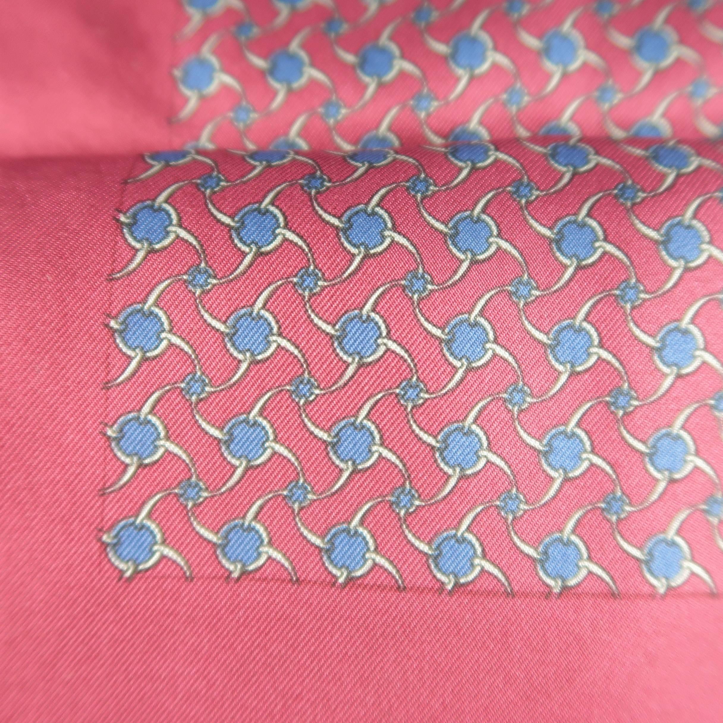 Men's Vintage HERMES necktie comes in raspberry red silk twill with all over nav In Good Condition In San Francisco, CA