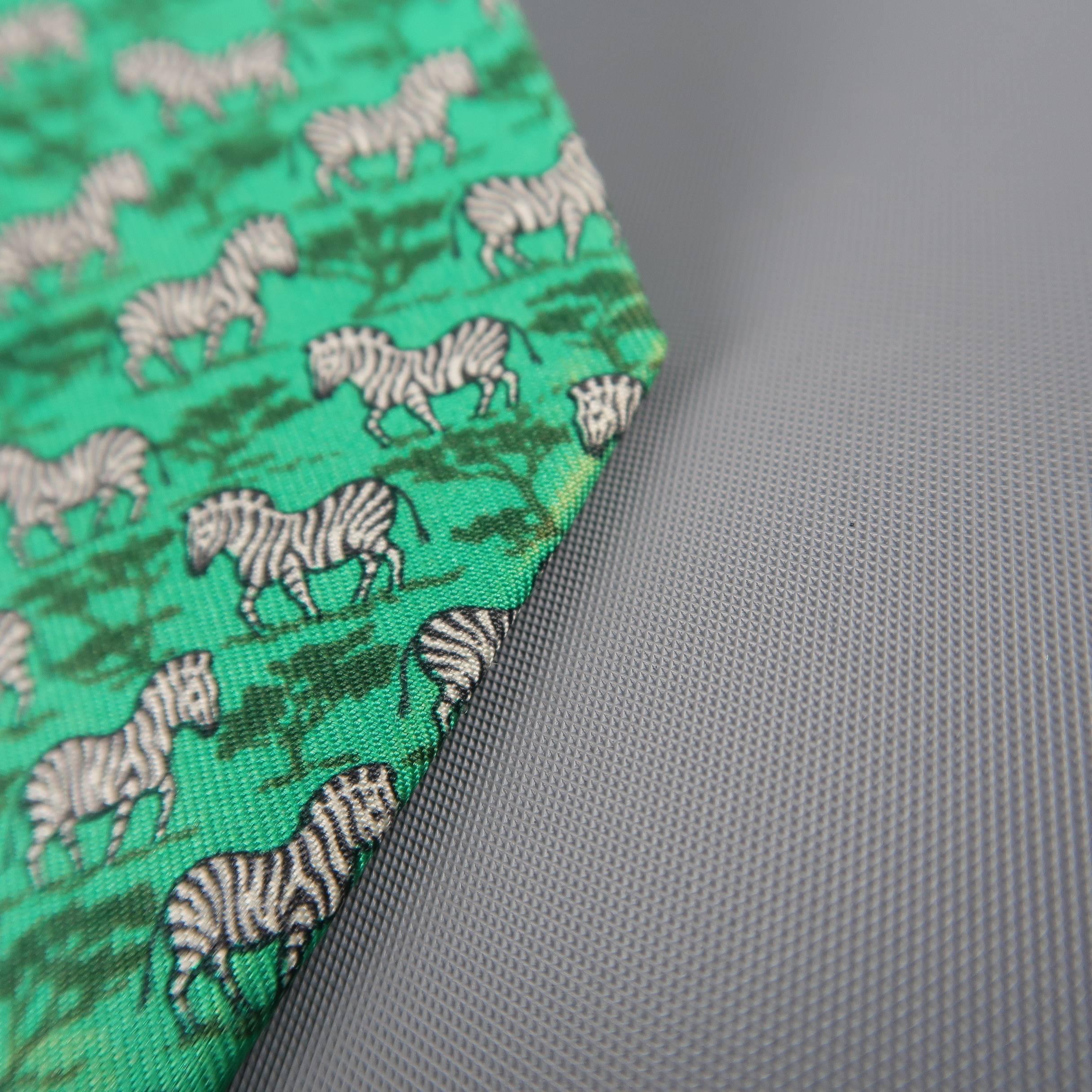 Men's HERMES Green Silk Zebras Print Tie 1