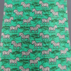 Men's HERMES Green Silk Zebras Print Tie