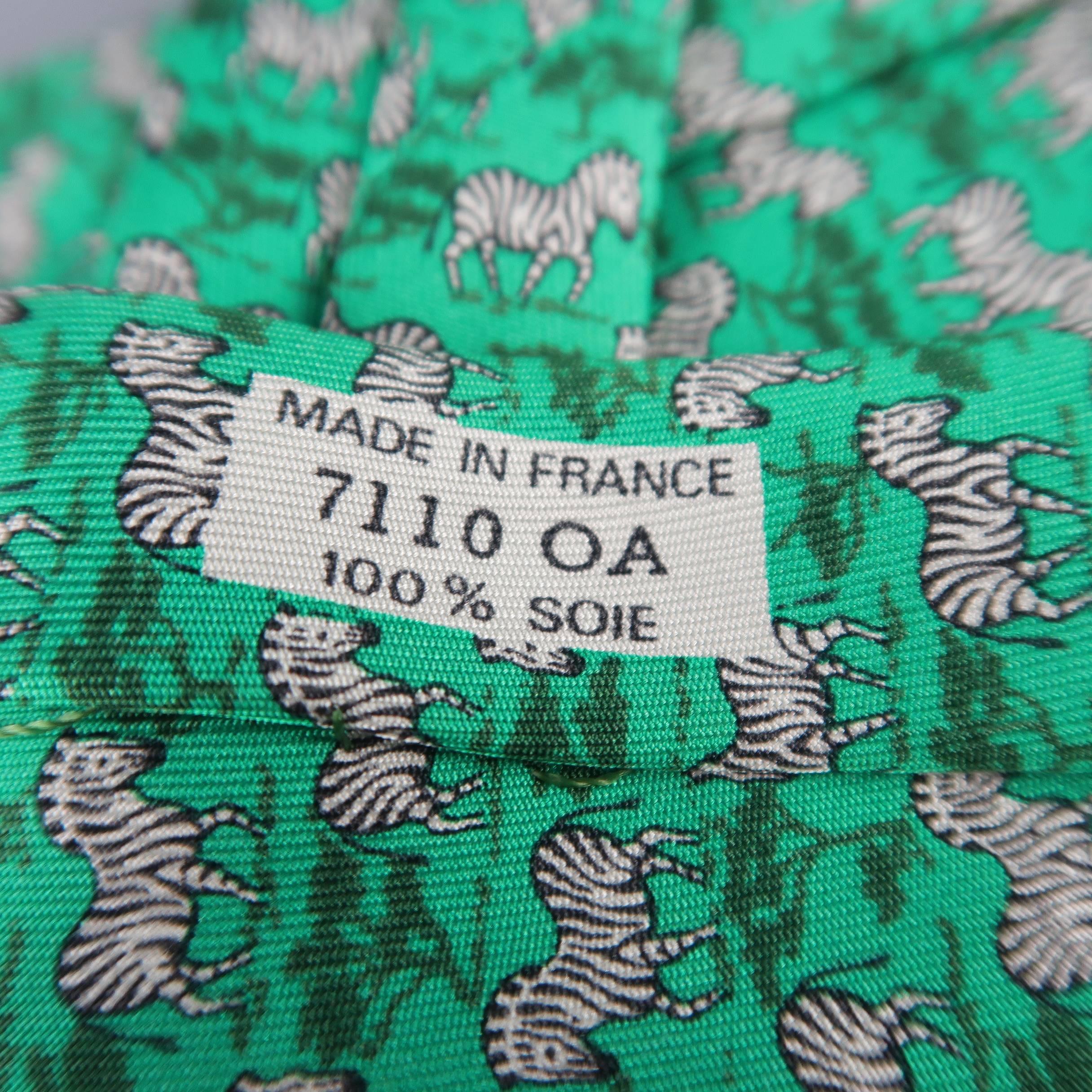 Men's HERMES Green Silk Zebras Print Tie 1