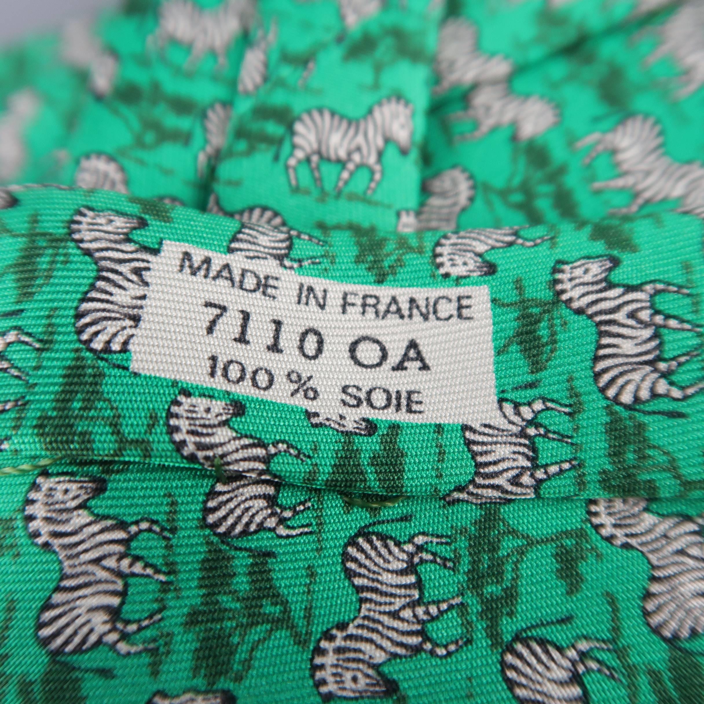 Men's HERMES Green Silk Zebras Print Tie 2