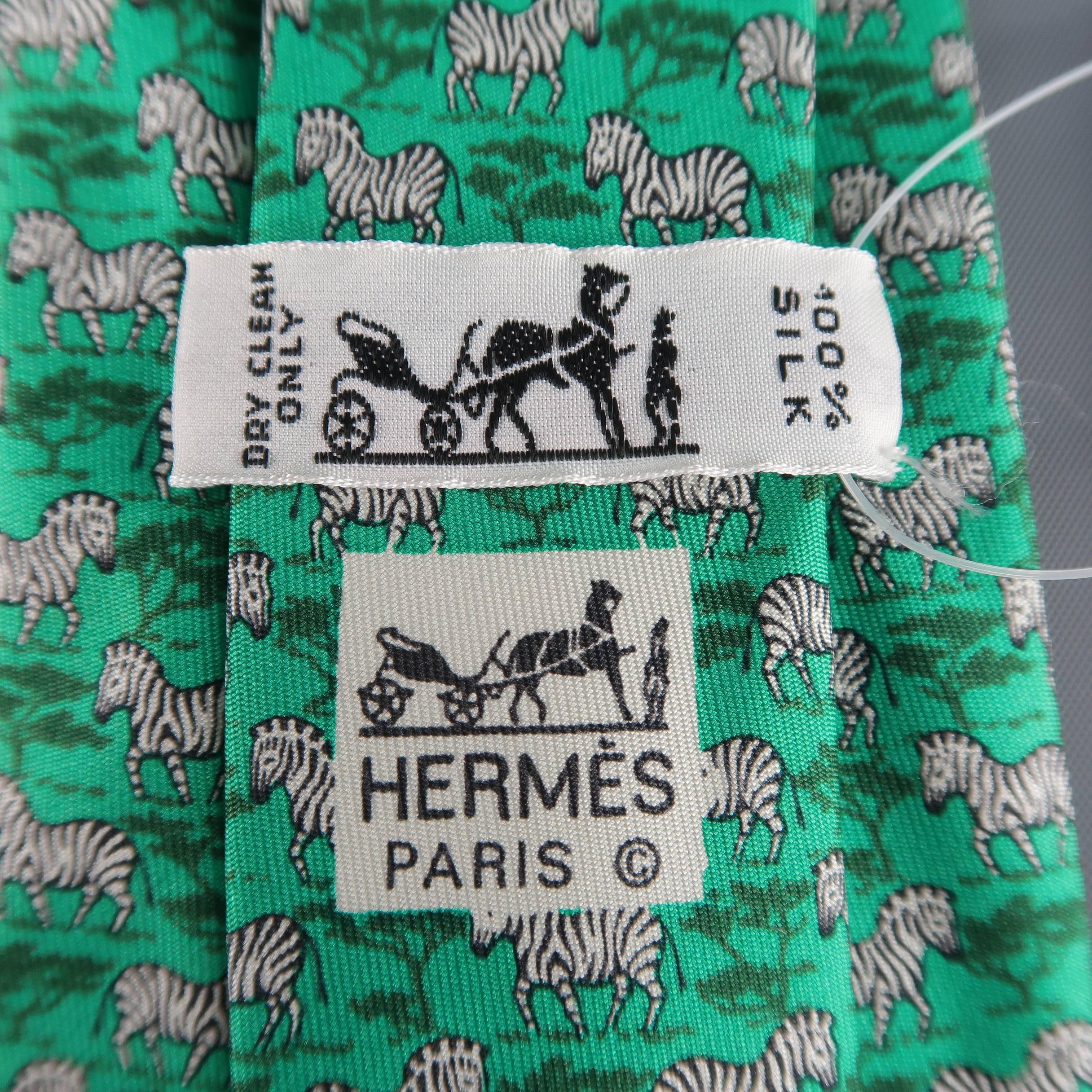 Men's HERMES Green Silk Zebras Print Tie 3