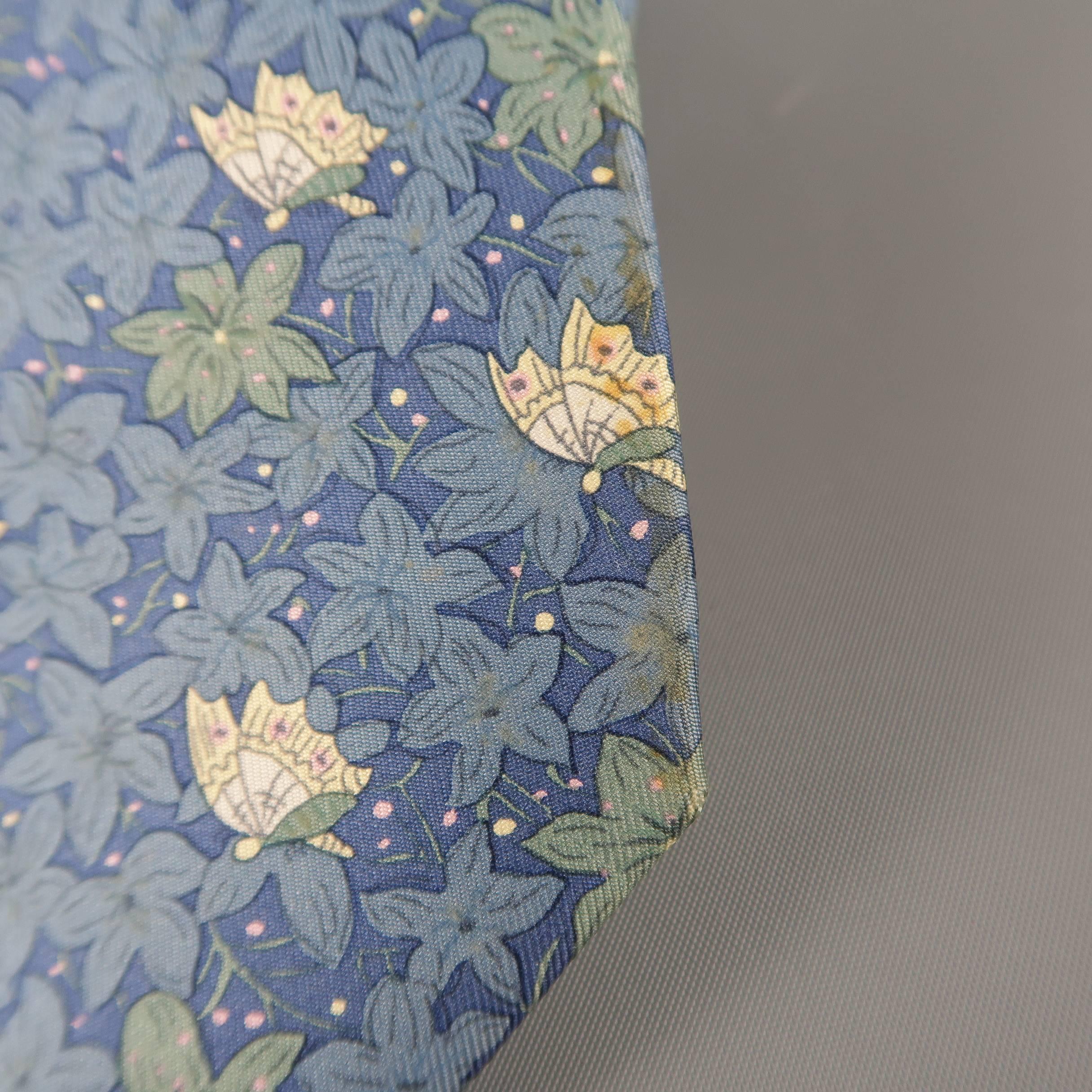 Men's HERMES Muted Blue & Beige Flower & Butterfly Silk Tie 2