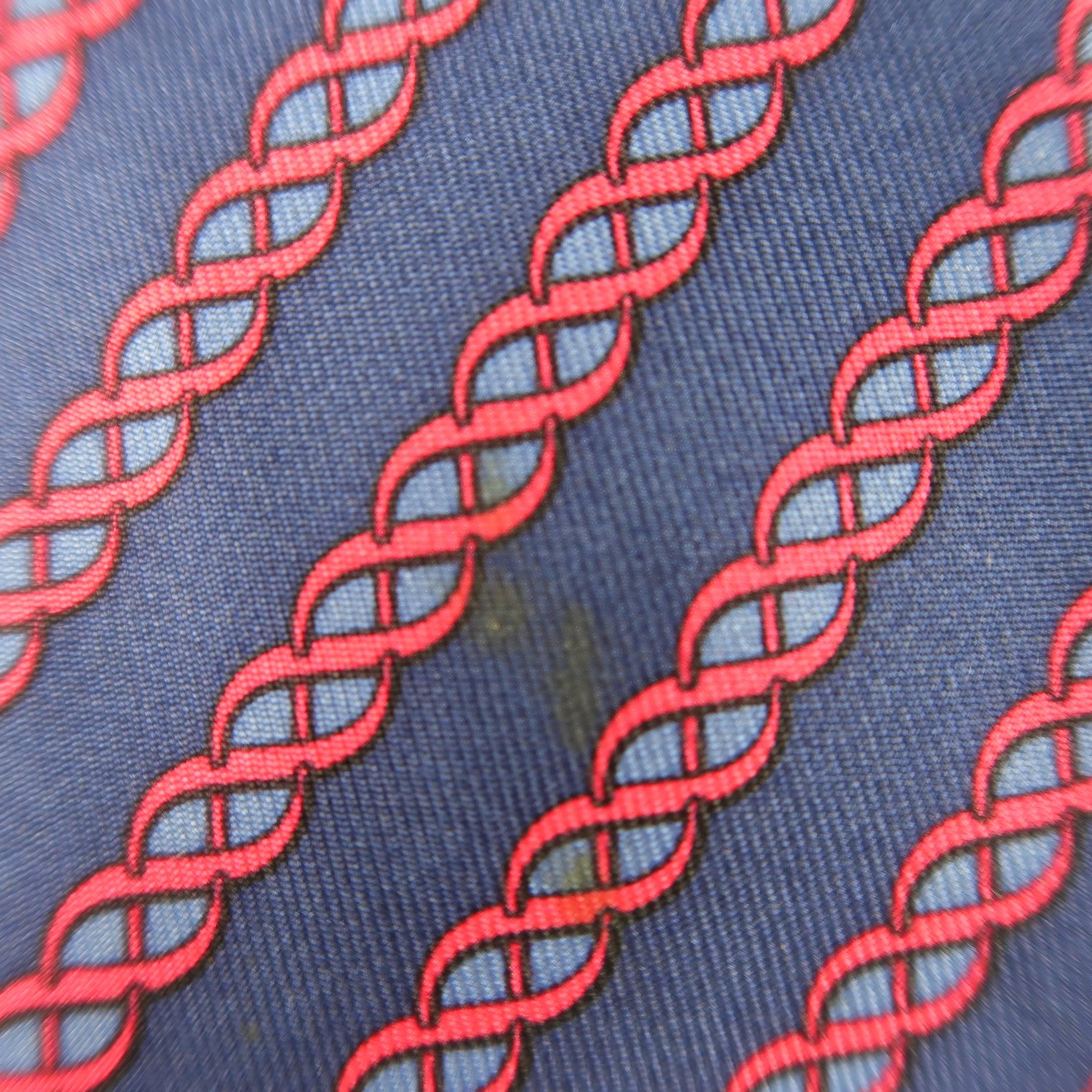 Men's HERMES Navy & Red Diagonal Twist Stripe Silk Tie In Good Condition In San Francisco, CA