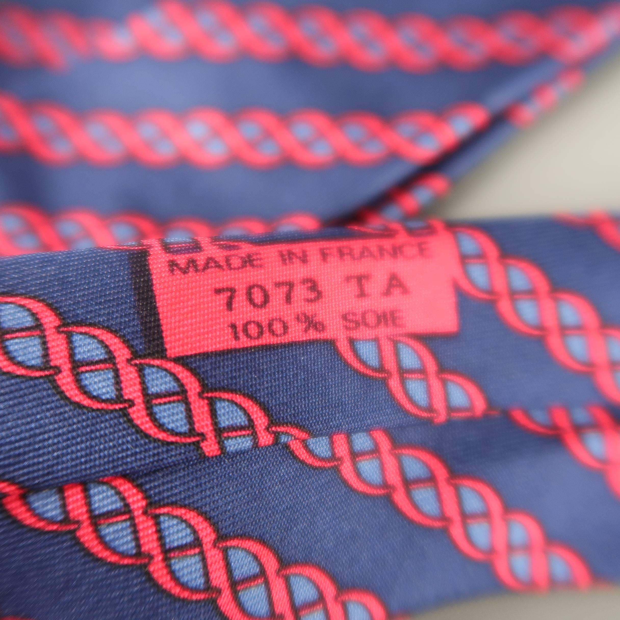Men's HERMES Navy & Red Diagonal Twist Stripe Silk Tie 3