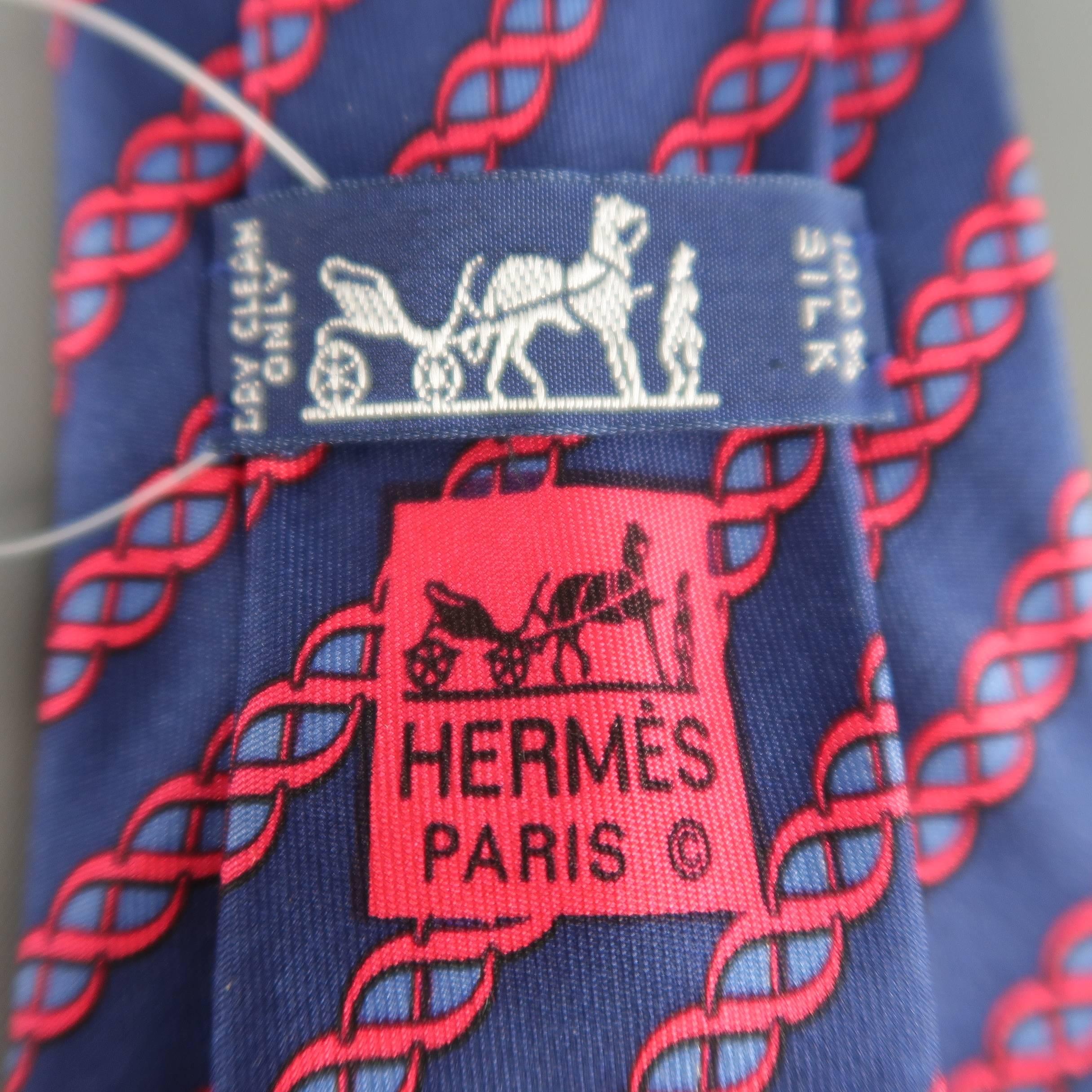 Men's HERMES Navy & Red Diagonal Twist Stripe Silk Tie 2