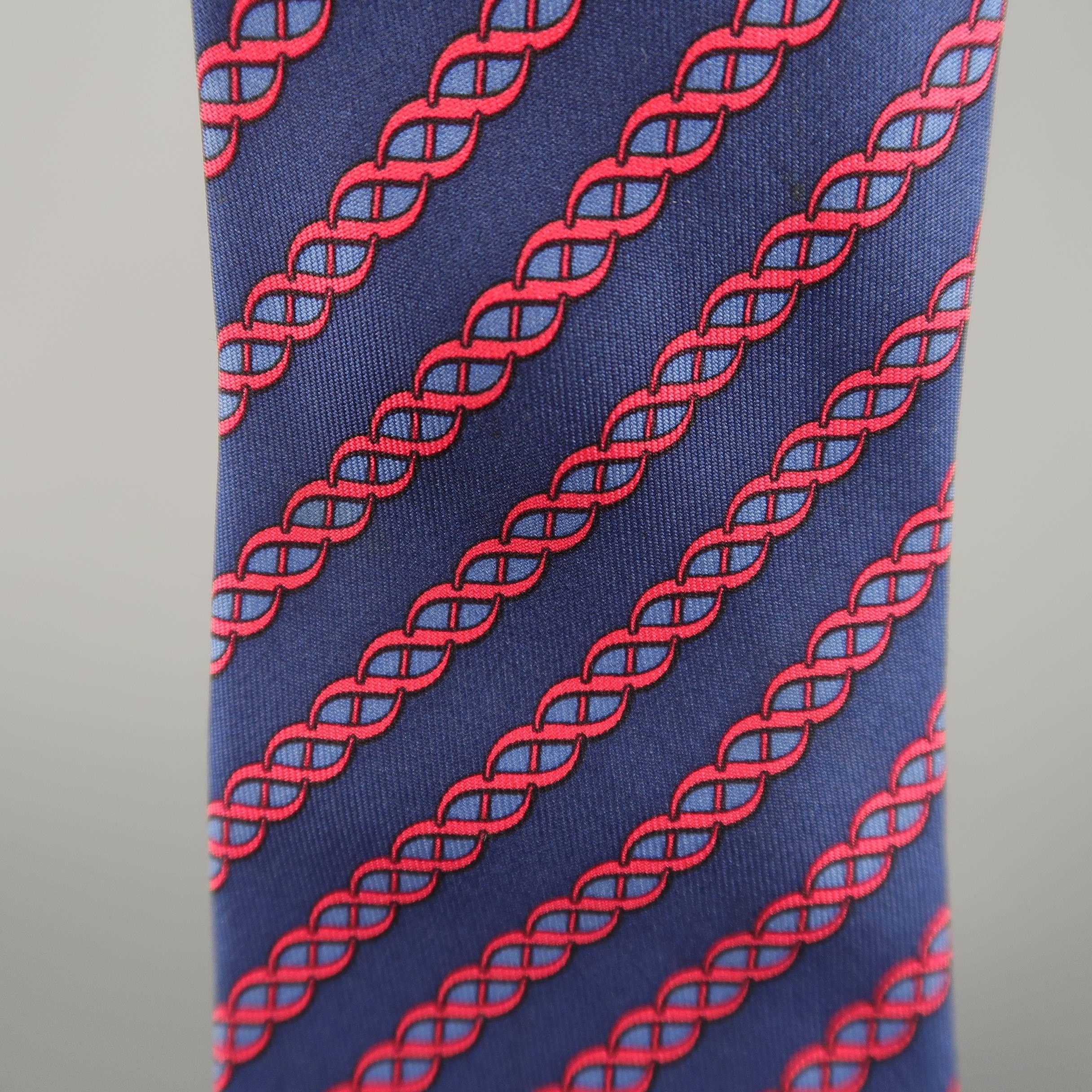 Men's HERMES Navy & Red Diagonal Twist Stripe Silk Tie 1