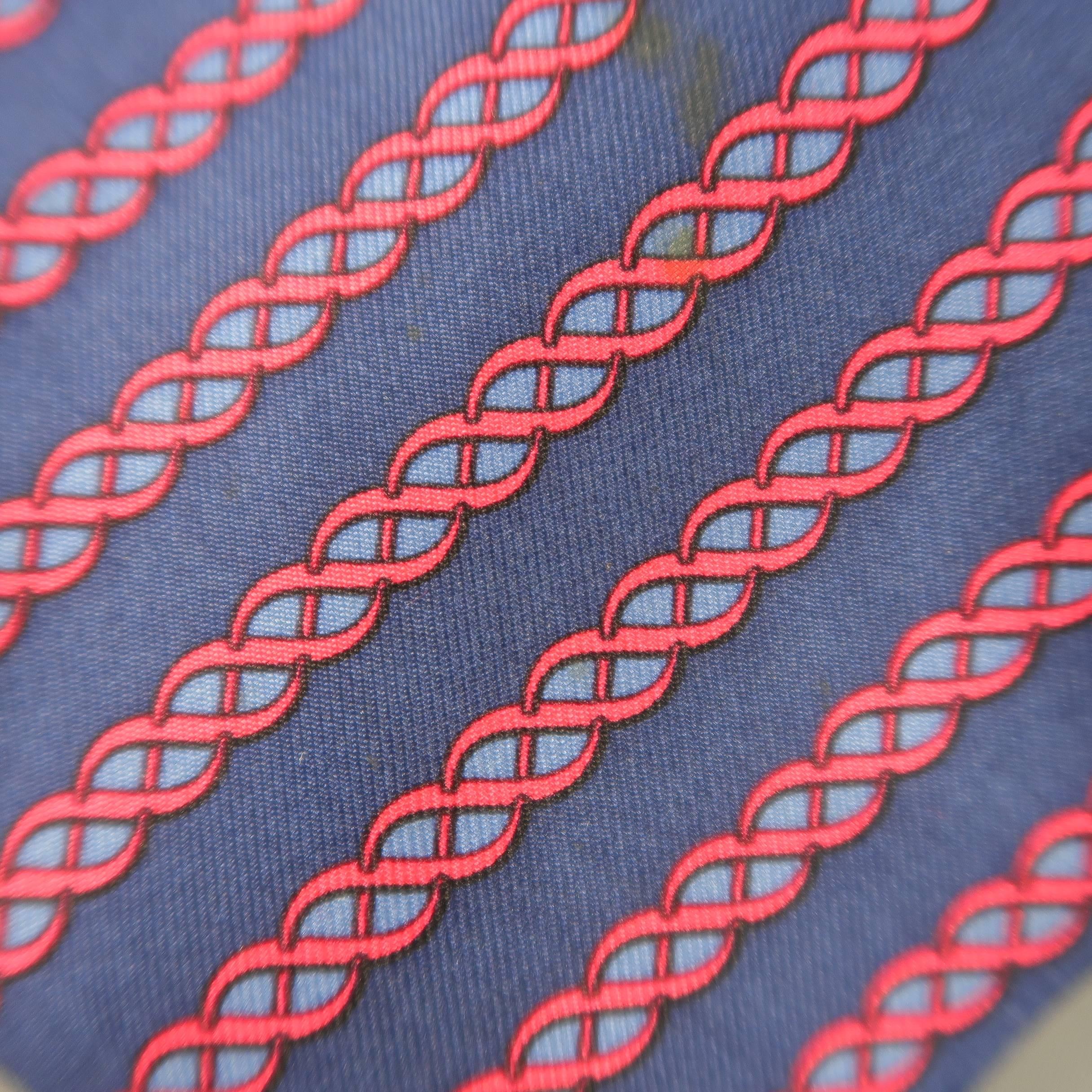 Gray Men's HERMES Navy & Red Diagonal Twist Stripe Silk Tie