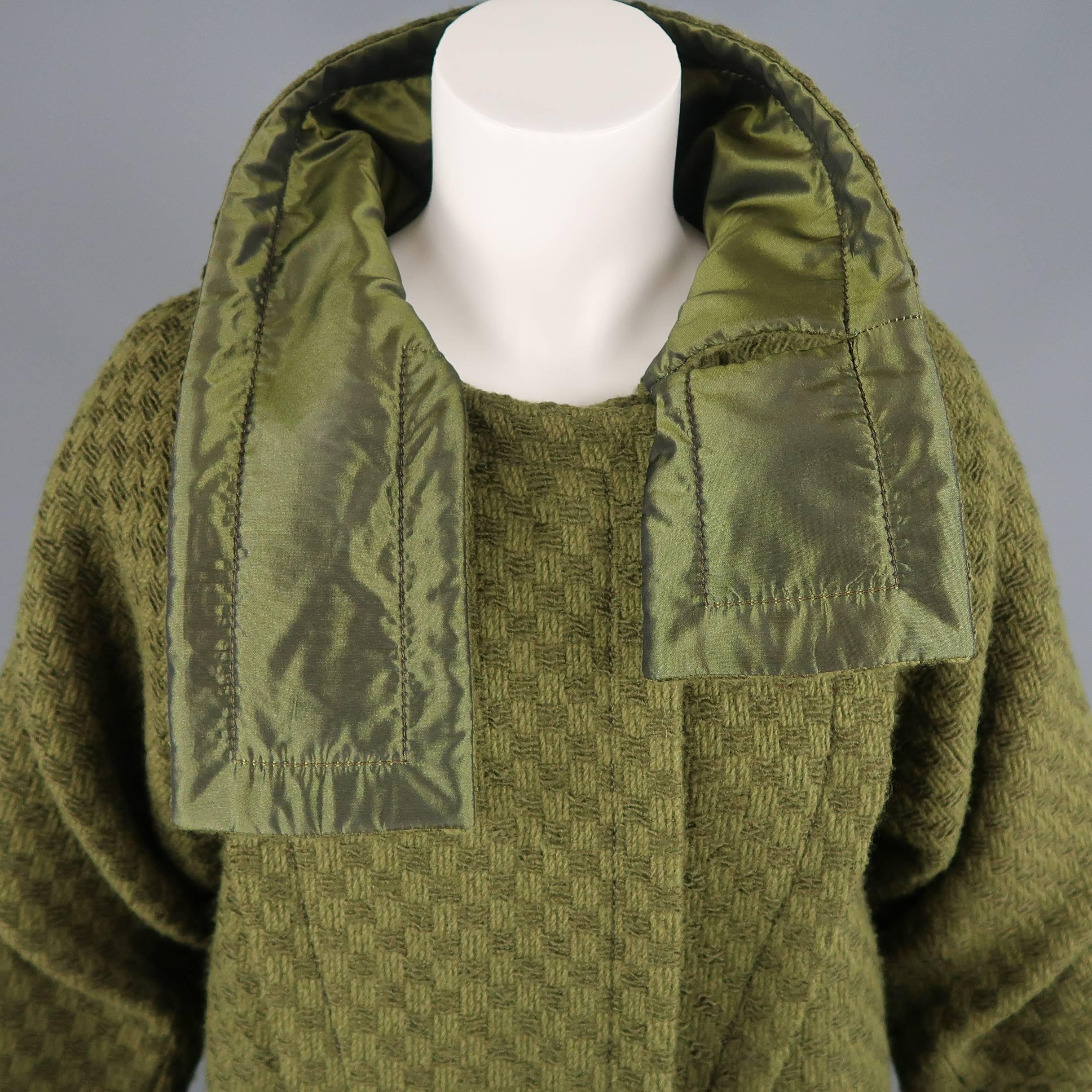 Women's Louis Vuitton Green Damier Wool Tweed Bow Collar Coat