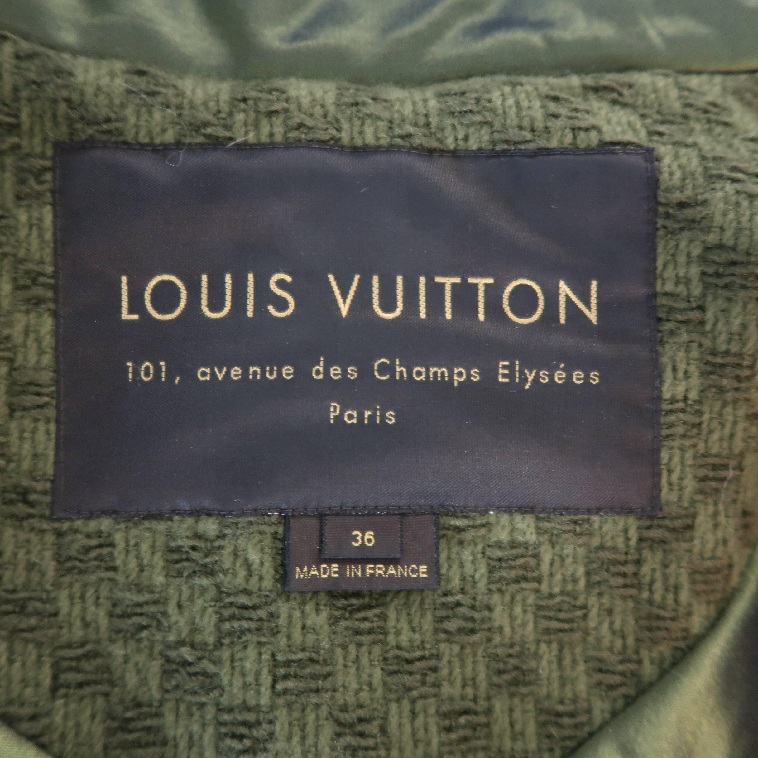 Louis Vuitton Green Damier Wool Tweed Bow Collar Coat 5