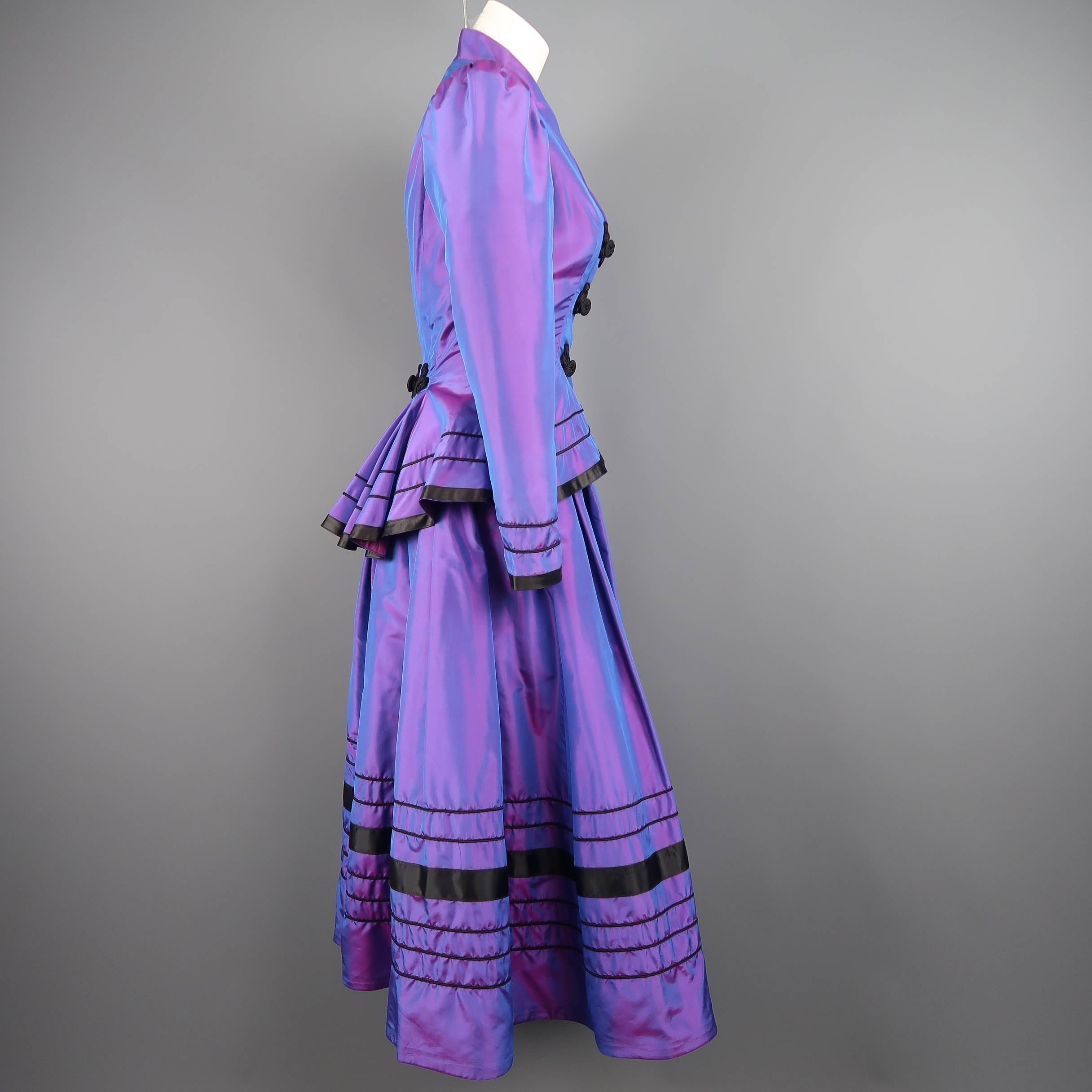 Vintage LINDKA CIERACH Size 10 Purple Silk Taffeta Jacket Skirt Evening Ensemble 1