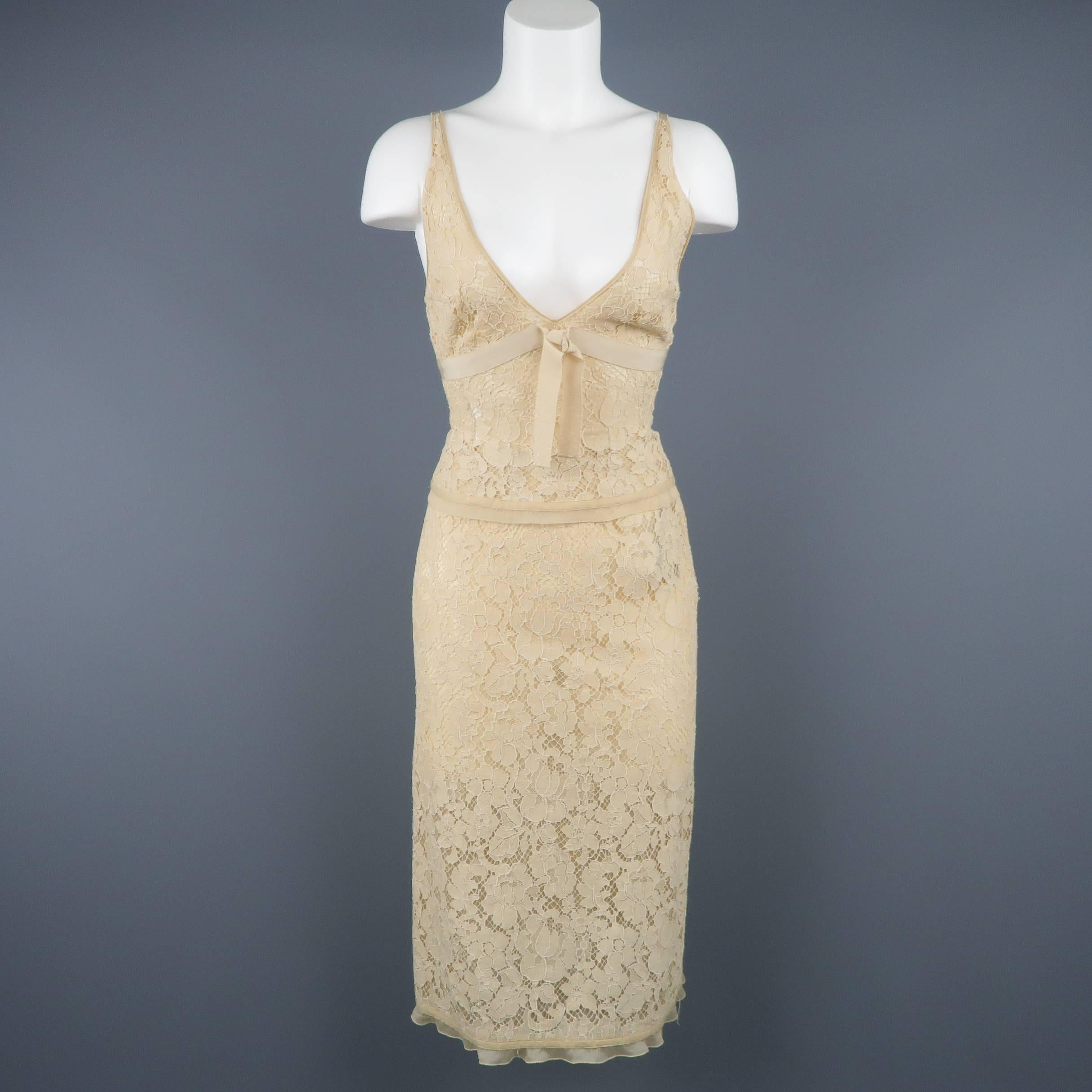 Prada Beige Cotton Blend Lace Bralette Dress Top 2