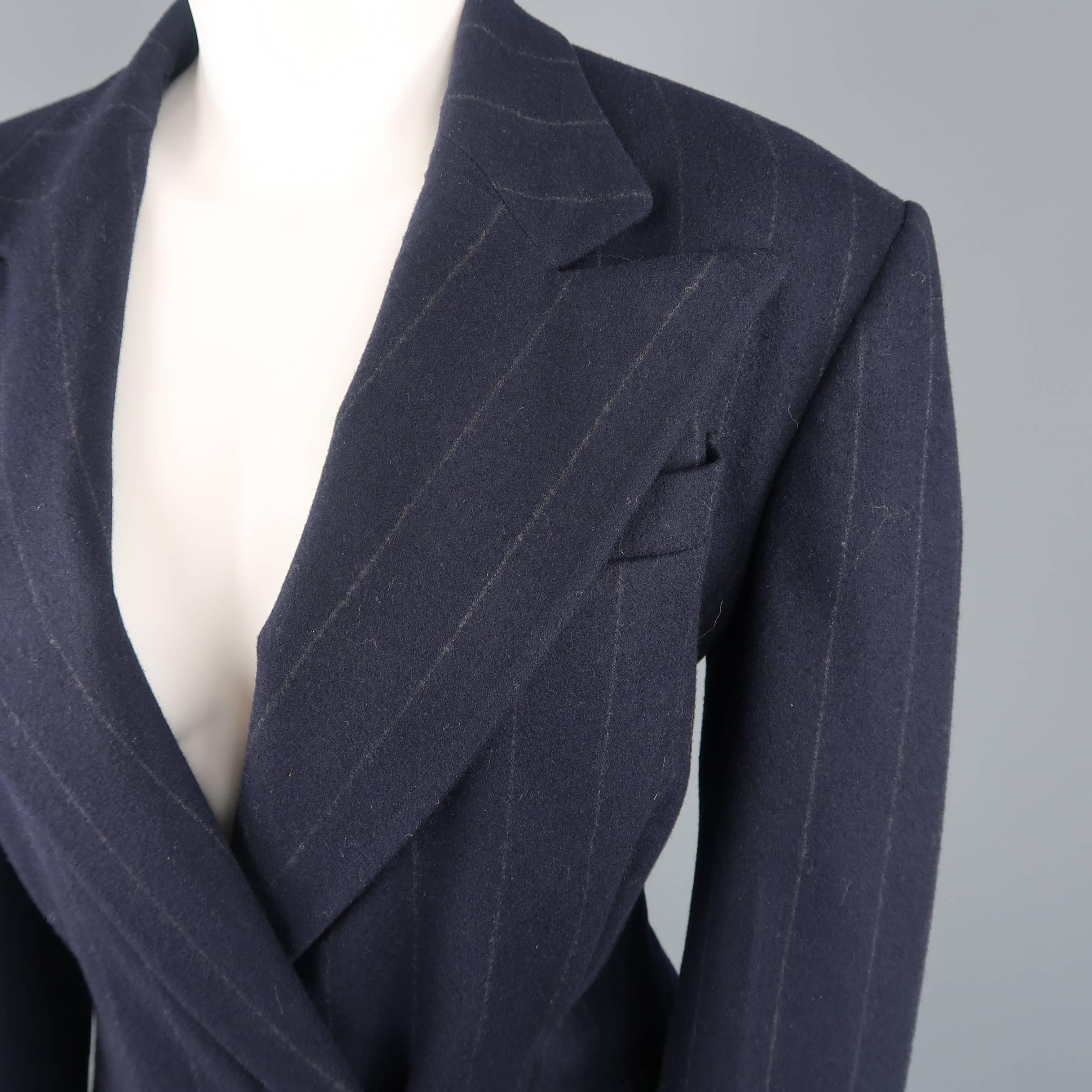 Black Ralph Lauren Navy Chalkstripe Wool Pleated Peak Lapel Jacket Pants Suit