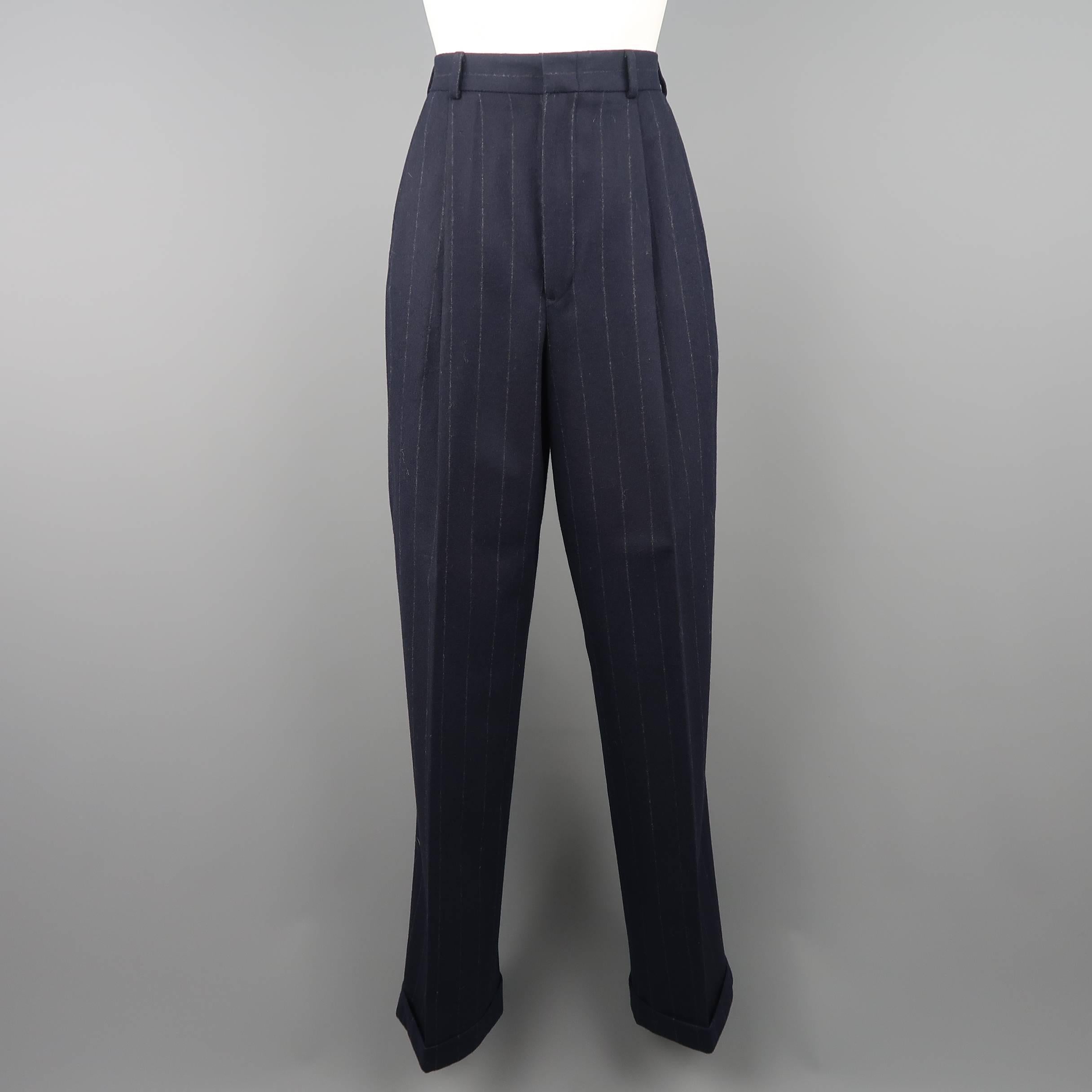 Ralph Lauren Navy Chalkstripe Wool Pleated Peak Lapel Jacket Pants Suit 2