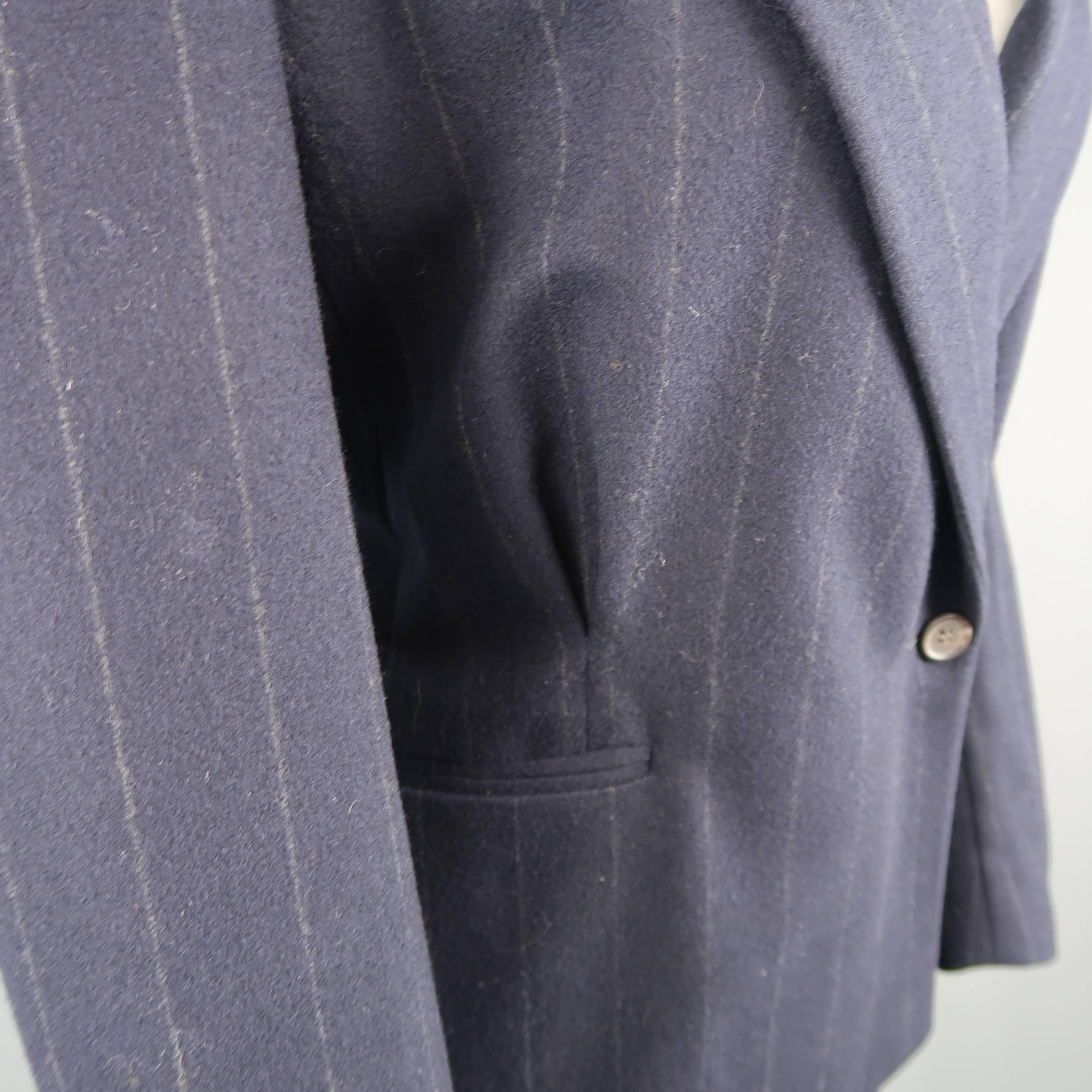 Ralph Lauren Navy Chalkstripe Wool Pleated Peak Lapel Jacket Pants Suit In Excellent Condition In San Francisco, CA