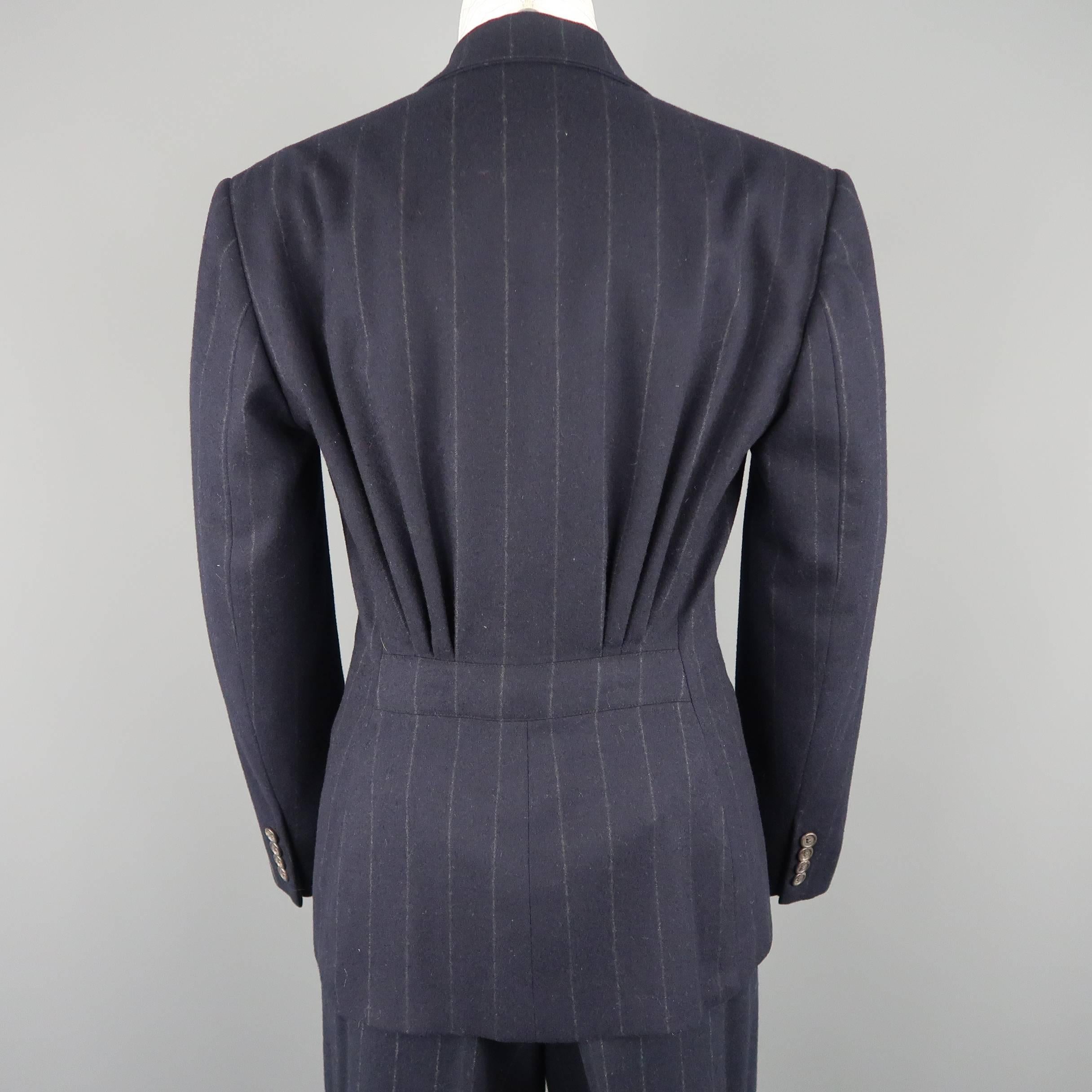 Women's Ralph Lauren Navy Chalkstripe Wool Pleated Peak Lapel Jacket Pants Suit