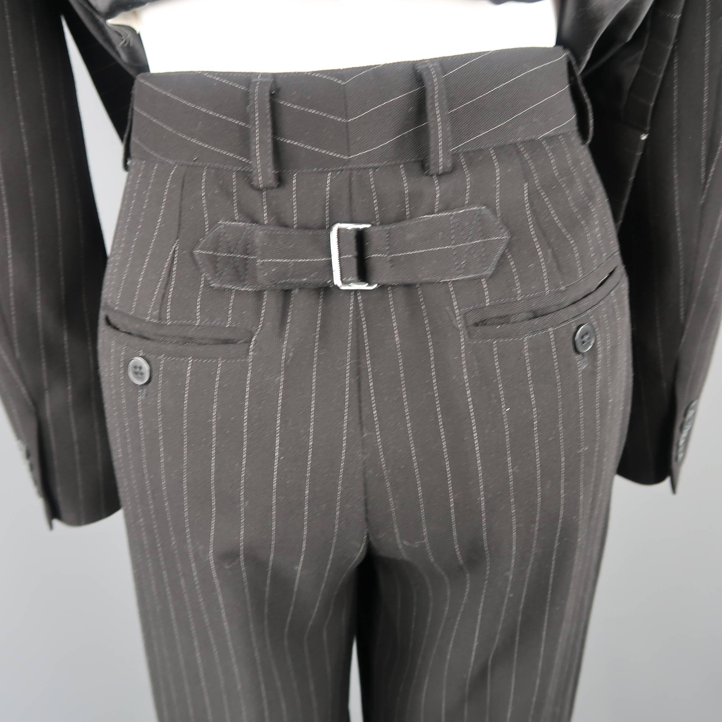 Ralph Lauren Black Pinstripe Double Breasted Peak Lapel Wide Leg Pants Suit 2