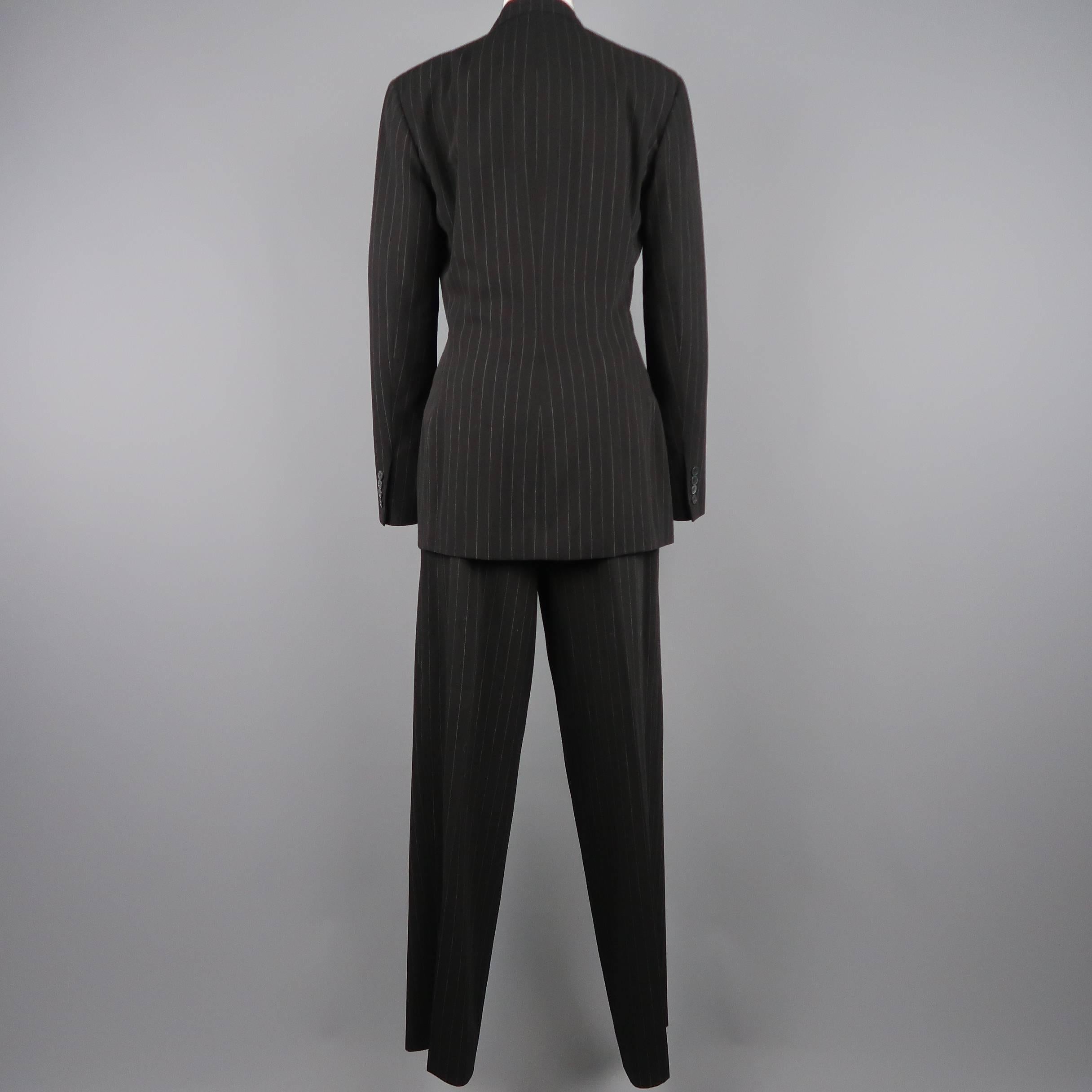 Ralph Lauren Black Pinstripe Double Breasted Peak Lapel Wide Leg Pants Suit In Excellent Condition In San Francisco, CA