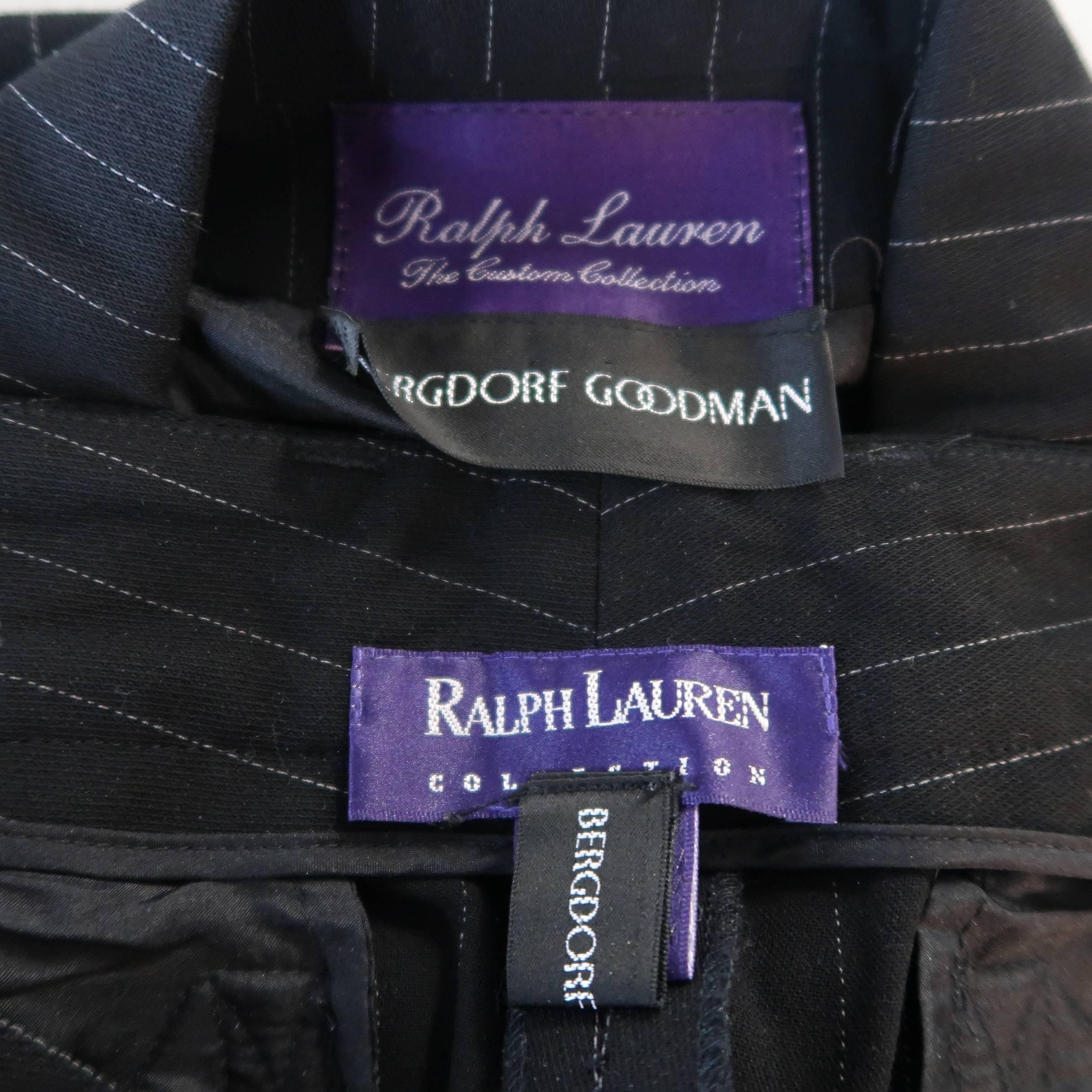Ralph Lauren Black Pinstripe Double Breasted Peak Lapel Wide Leg Pants Suit 3