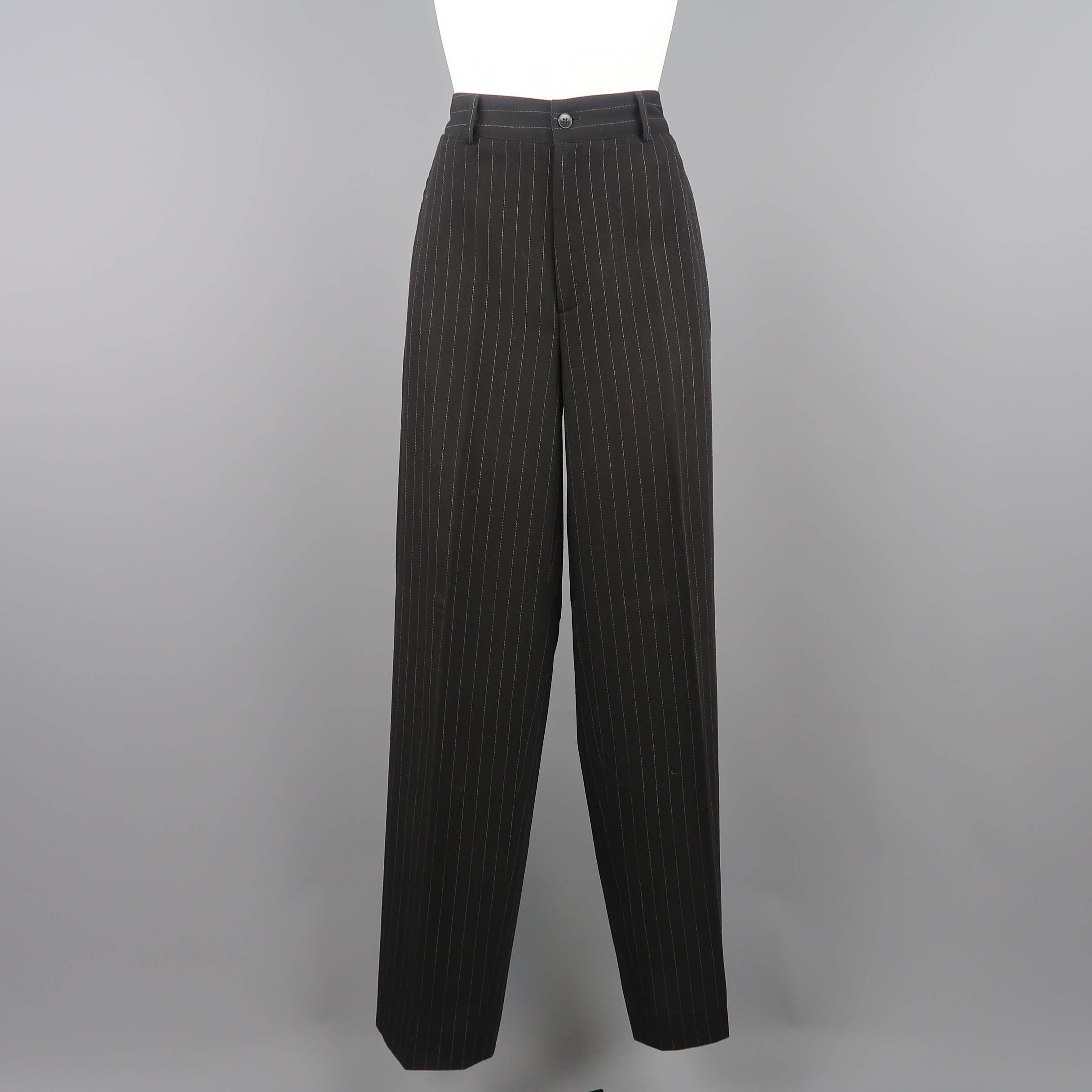 Ralph Lauren Black Pinstripe Double Breasted Peak Lapel Wide Leg Pants Suit 1