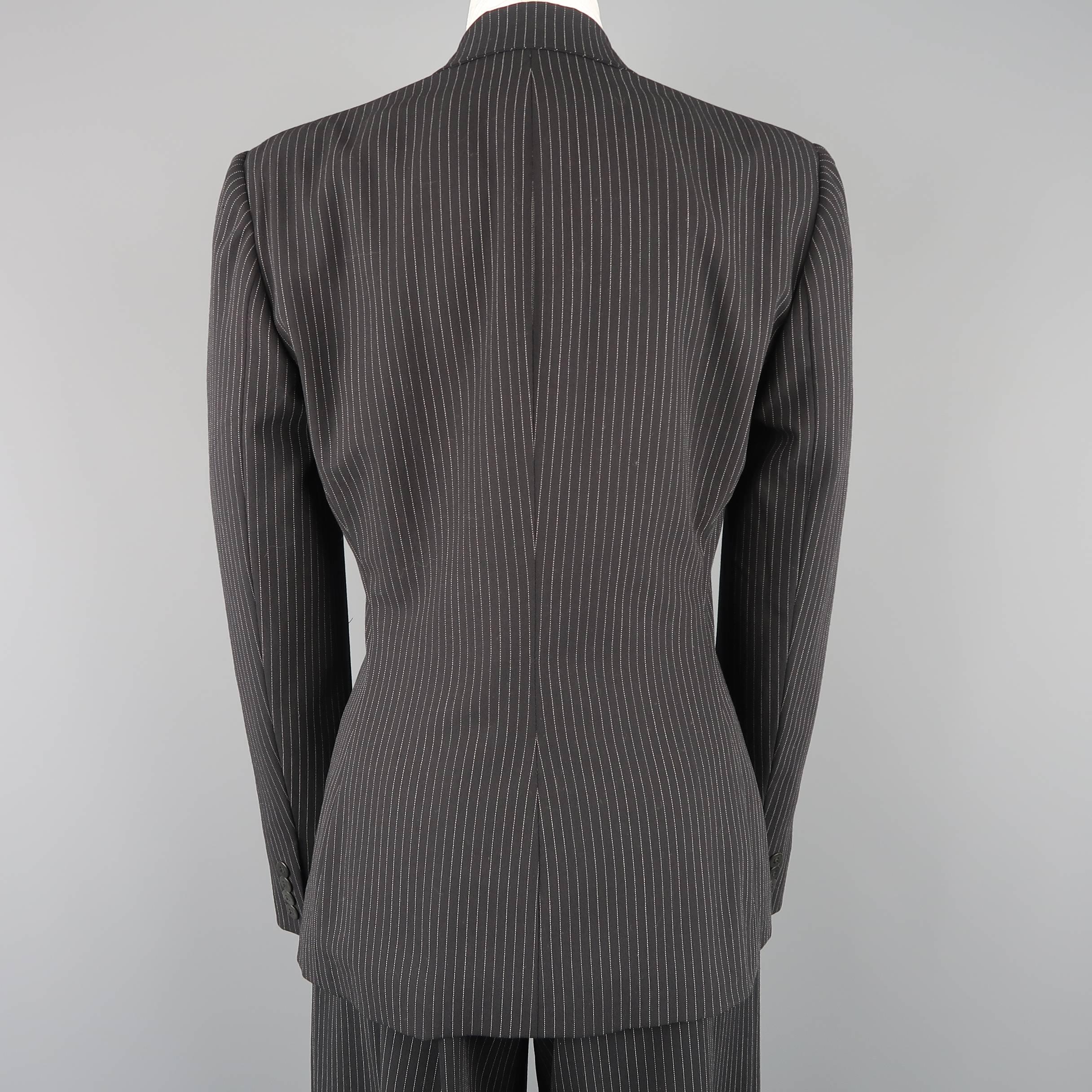Women's Ralph Lauren Black Pinstripe Double Breasted Peak Lapel Wide Leg Suit