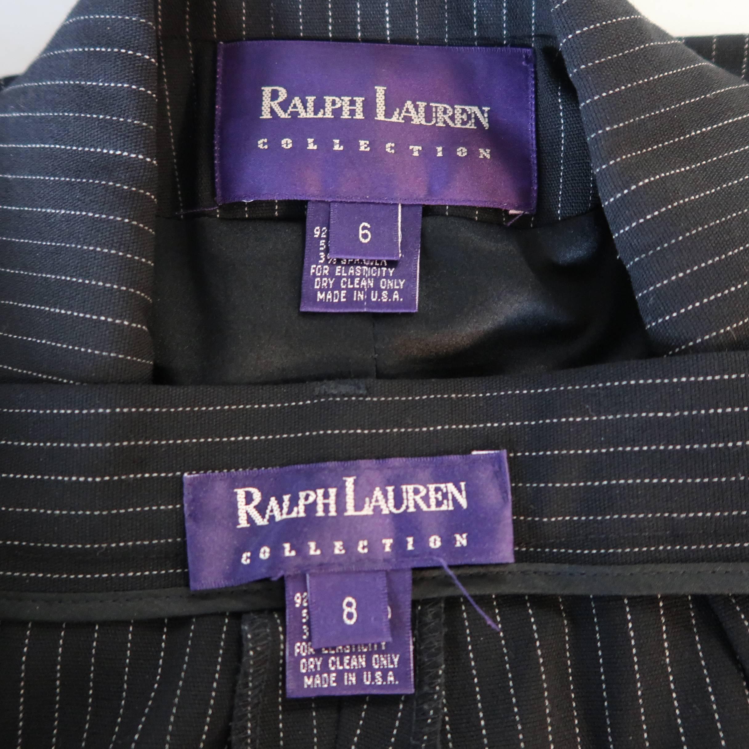 Ralph Lauren Black Pinstripe Double Breasted Peak Lapel Wide Leg Suit 3