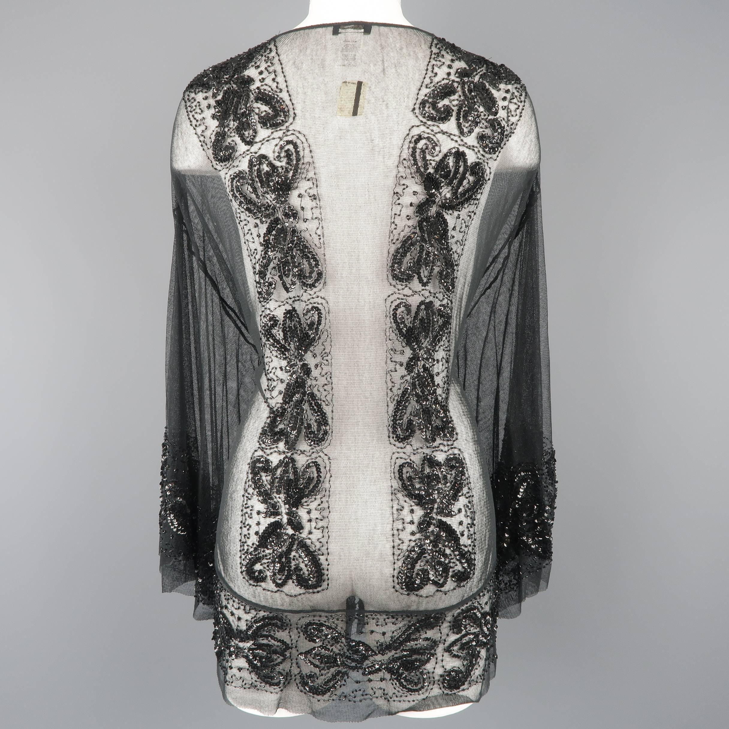 Collette Dinnigan Black Sequin Beaded Mesh Kimono Style Cardigan 3