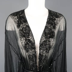 Collette Dinnigan Black Sequin Beaded Mesh Kimono Style Cardigan
