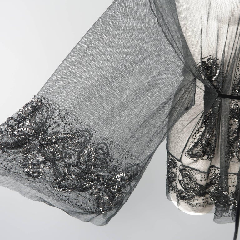 Collette Dinnigan Black Sequin Beaded Mesh Kimono Style