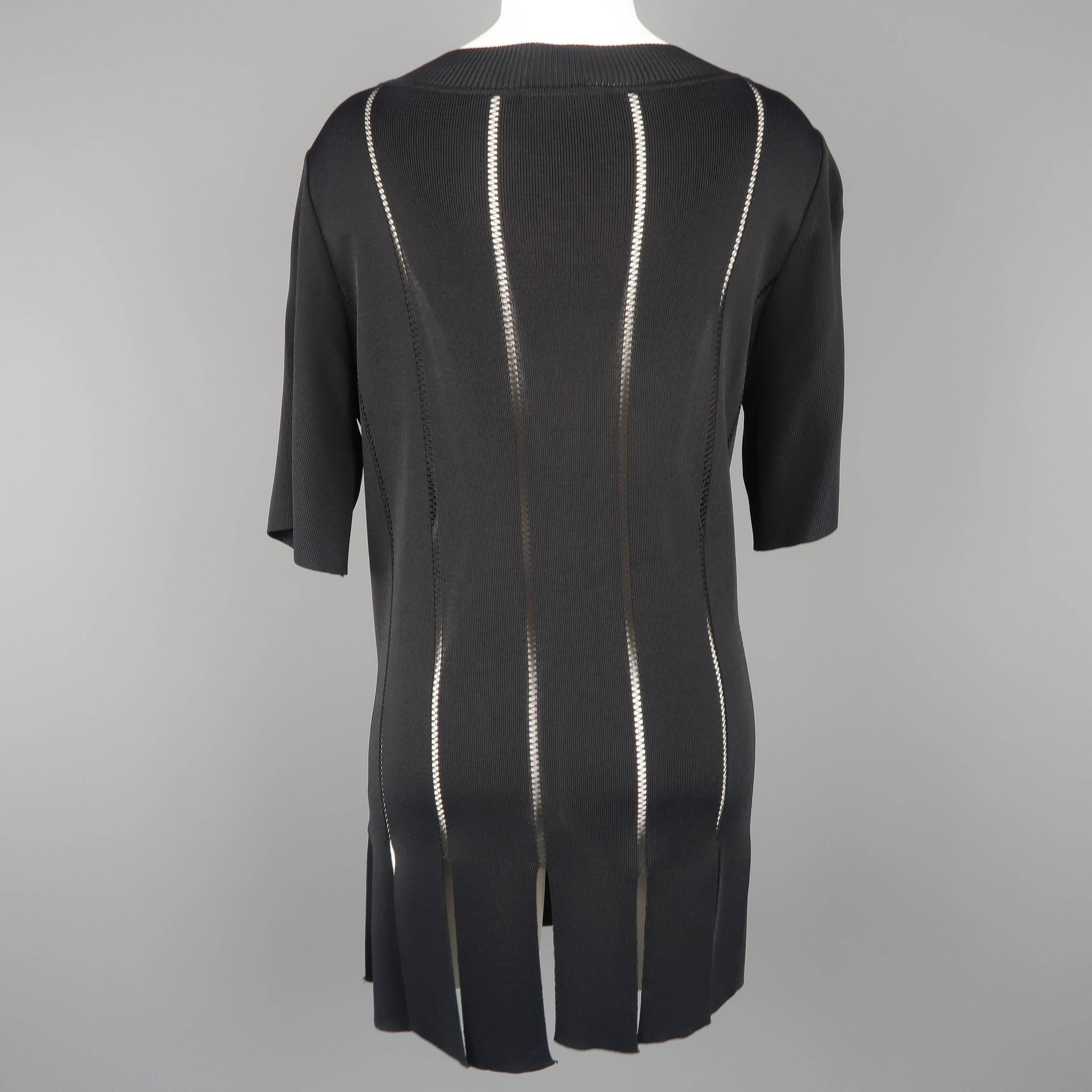 Claude Montana Black Burnout Stripe Scoop Neck Sweater Dress 1