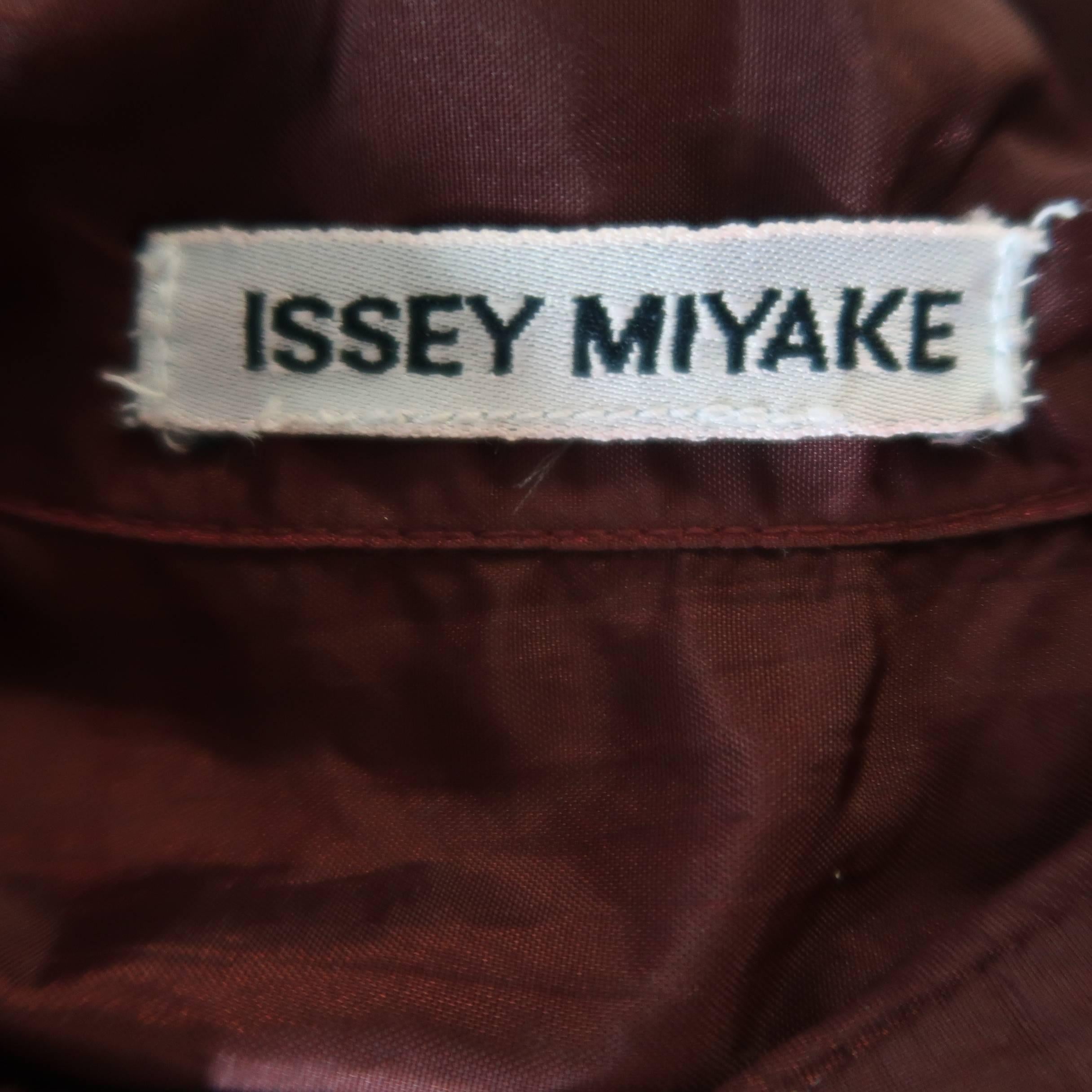 Issey Miyake Burgundy Taffeta Gathered Contrast Stitch Shirt 4