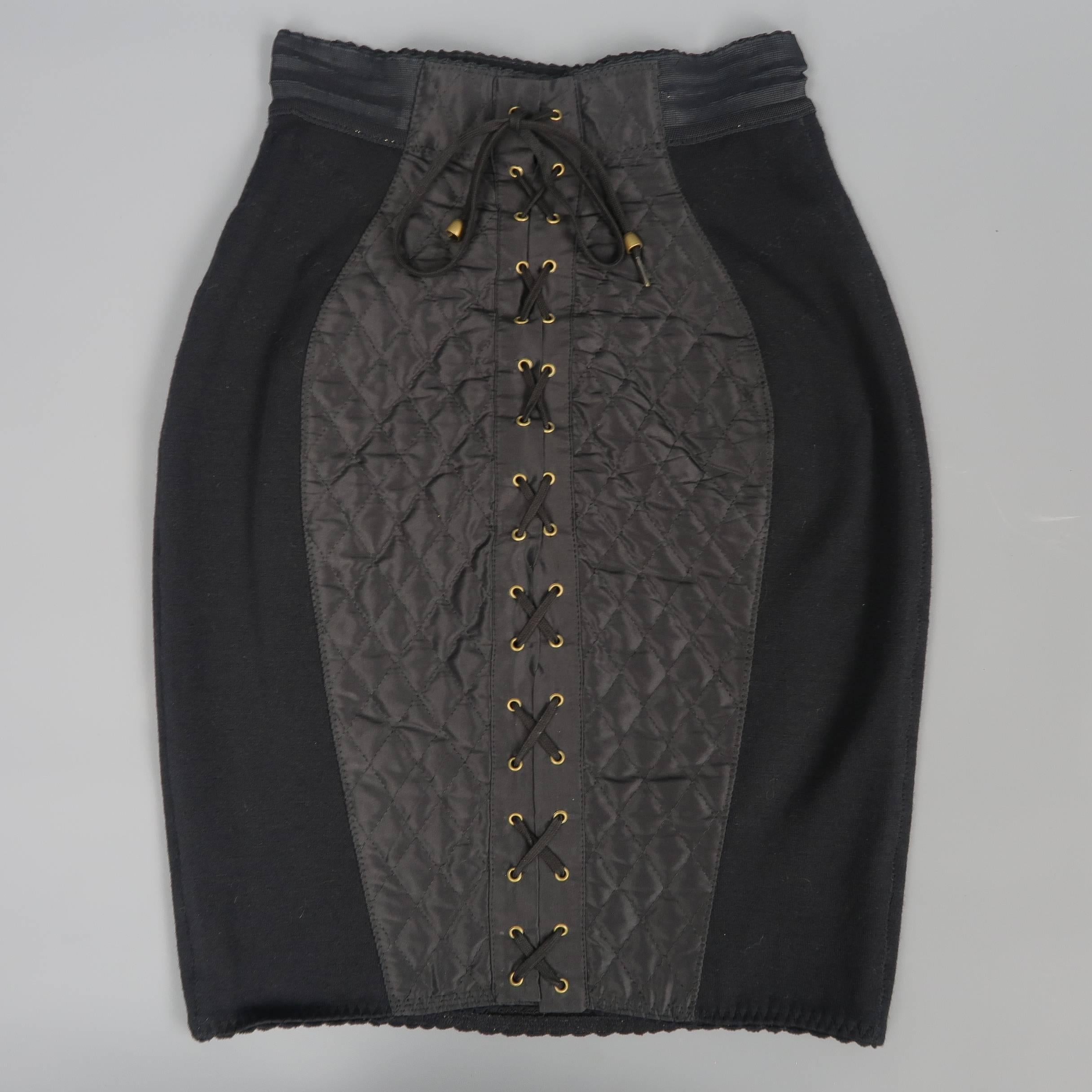 JEAN PAUL GAULTIER Size 2 Black Quilted Lace Up Girdle Skirt In Good Condition In San Francisco, CA