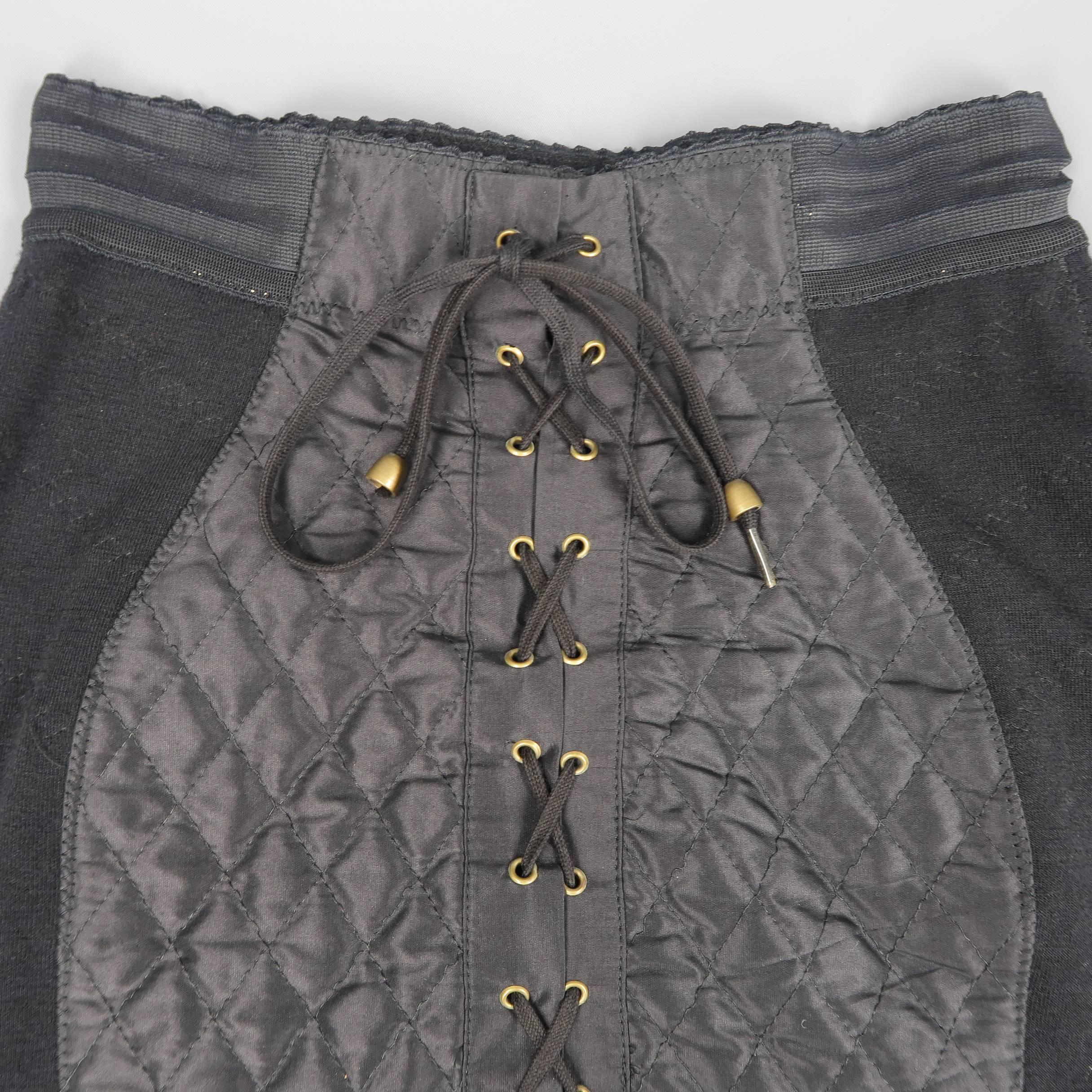 JEAN PAUL GAULTIER Size 2 Black Quilted Lace Up Girdle Skirt 1