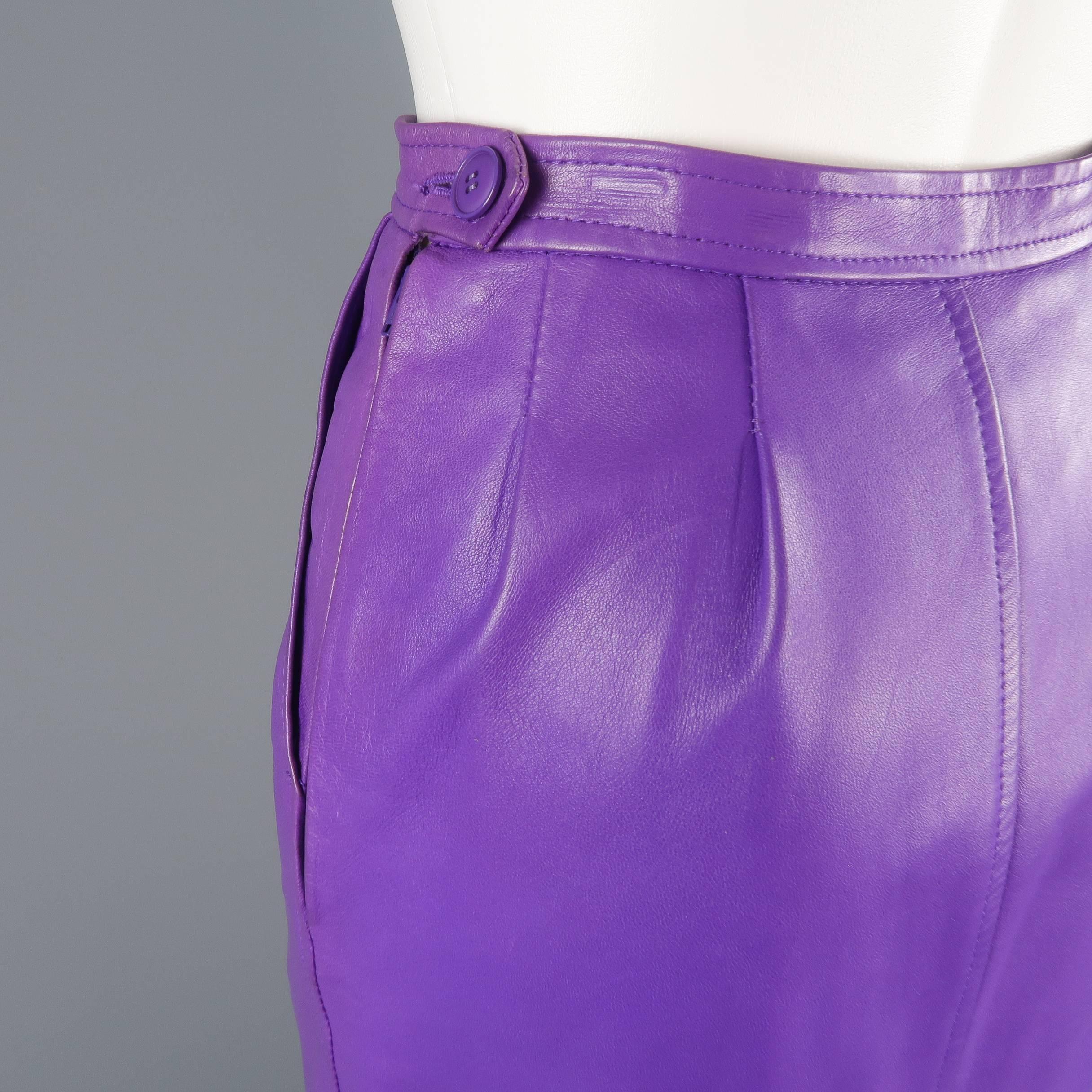 Women's YVES SAINT LAURENT Rive Gauche Size 4 Purple Leather Pencil Skirt