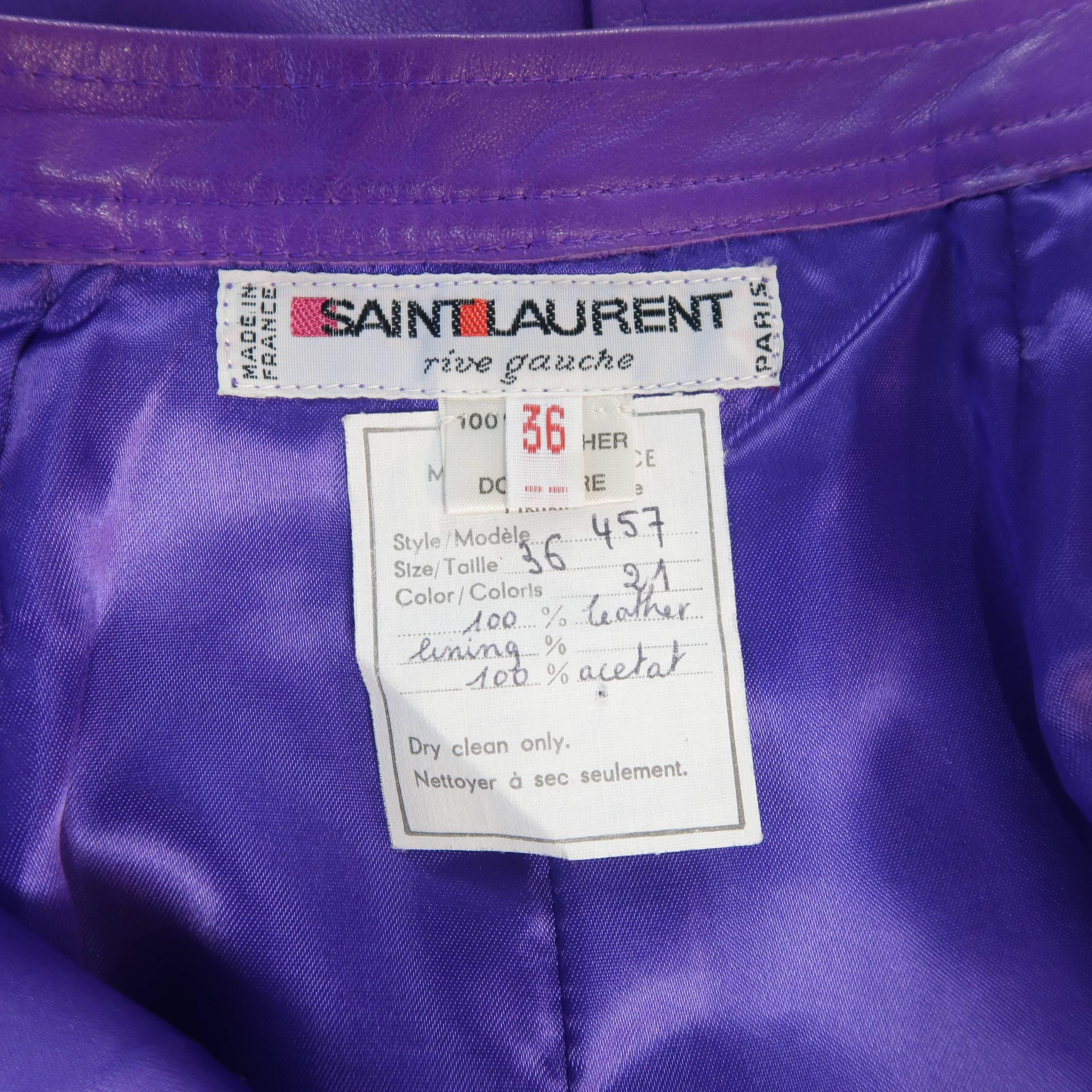 YVES SAINT LAURENT Rive Gauche Size 4 Purple Leather Pencil Skirt 1