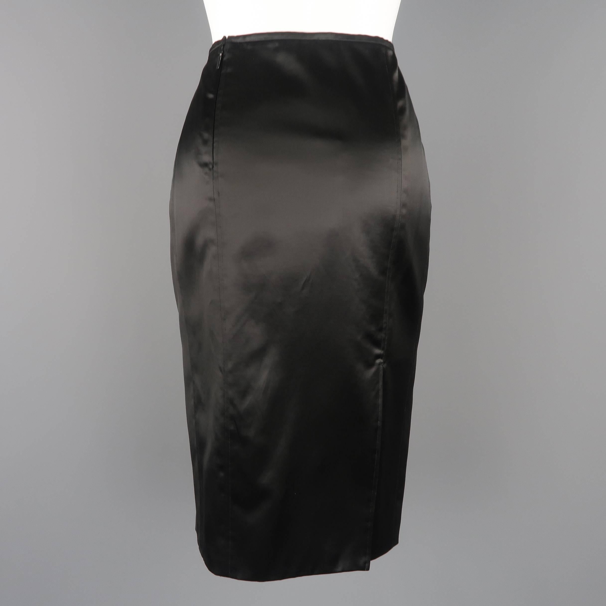 GUCCI by TOM FORD Size 4 Black Satin Pencil Skirt 2