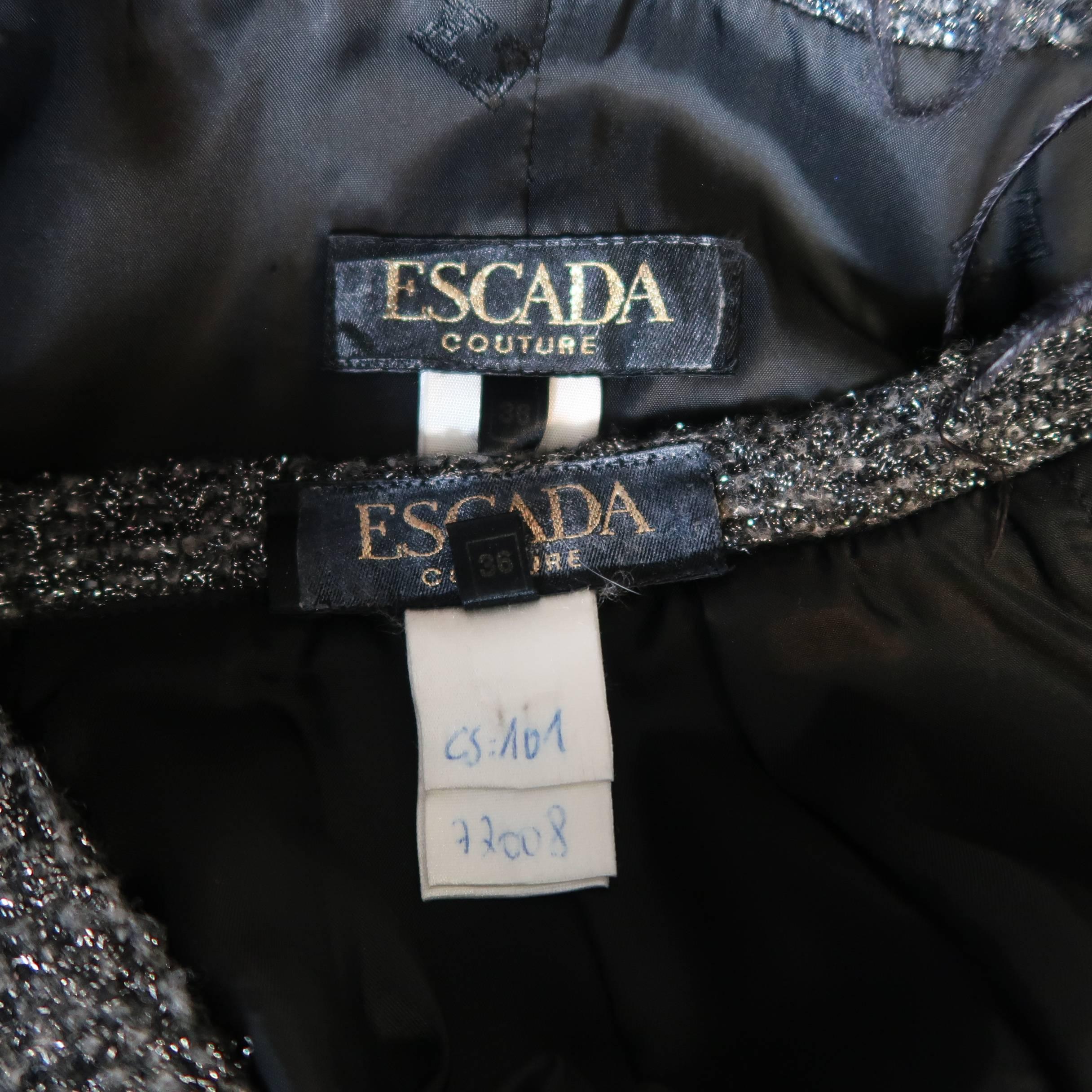 ESCADA Size 6 Silver Lurex Boucle Ostrich Feather Trim Skirt Suit 6