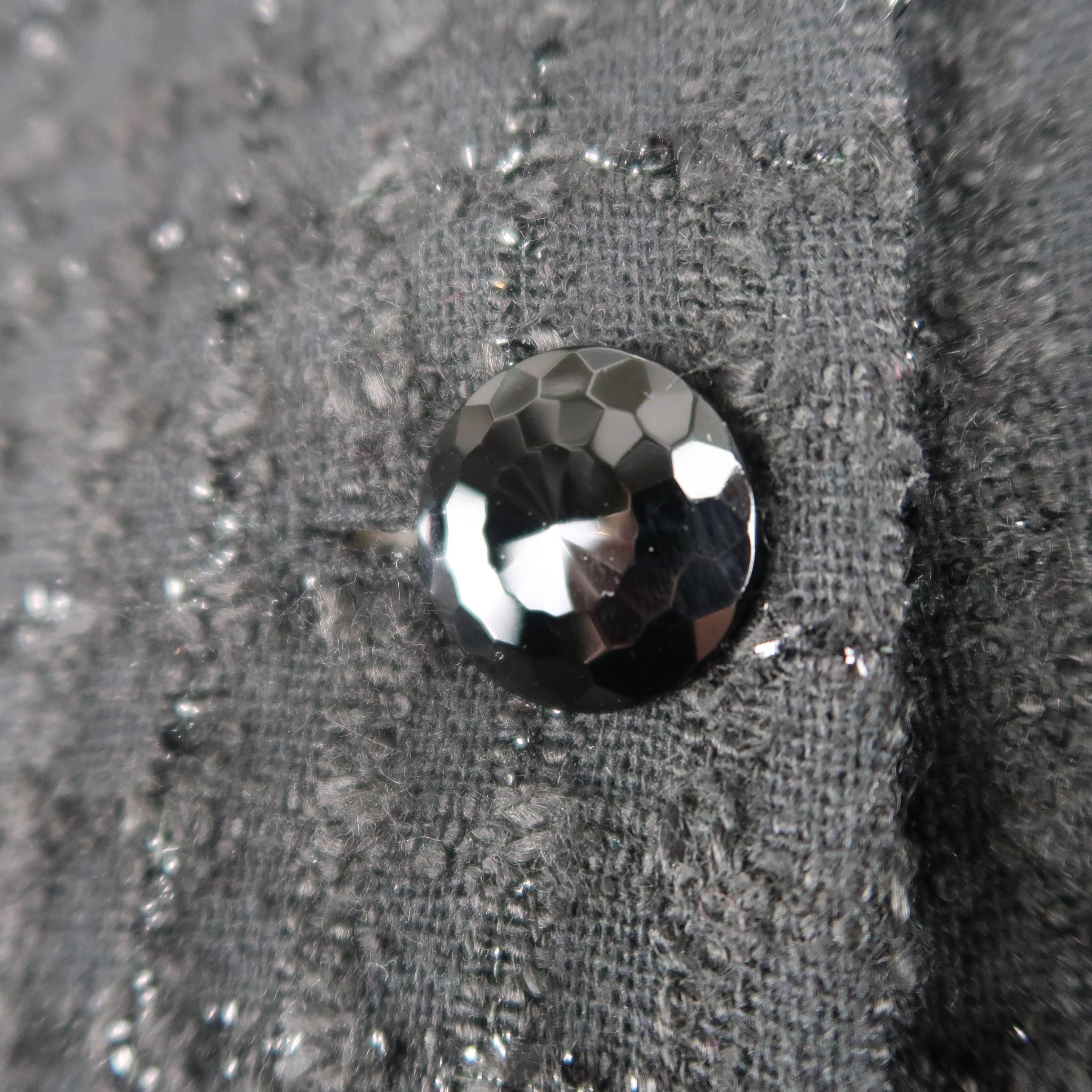 Women's Vintage CHRISTIAN DIOR Size 8 Black Lurex Plaid Boucle Satin Collar Skirt Suit
