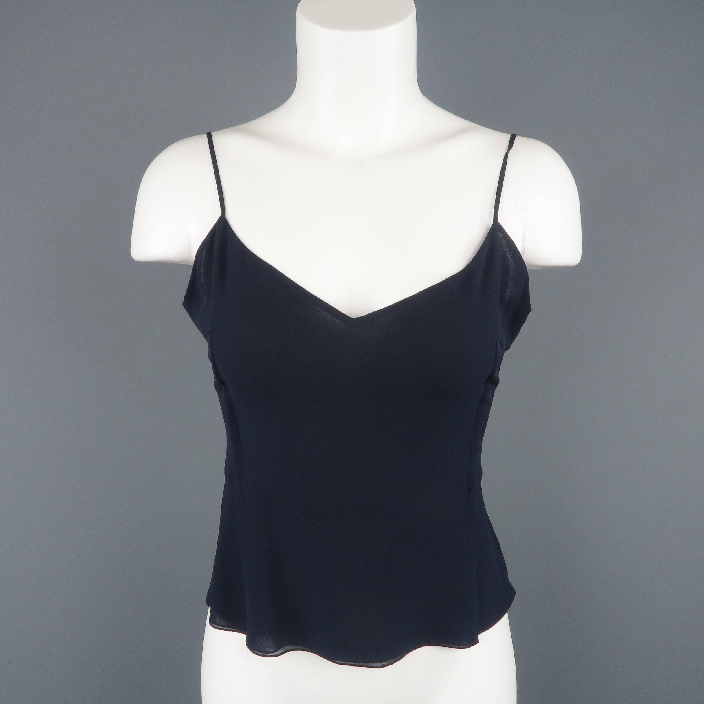 AKRIS Size 6 Navy Mesh Knit Jacket Chiffon Camisole Skirt Set 3