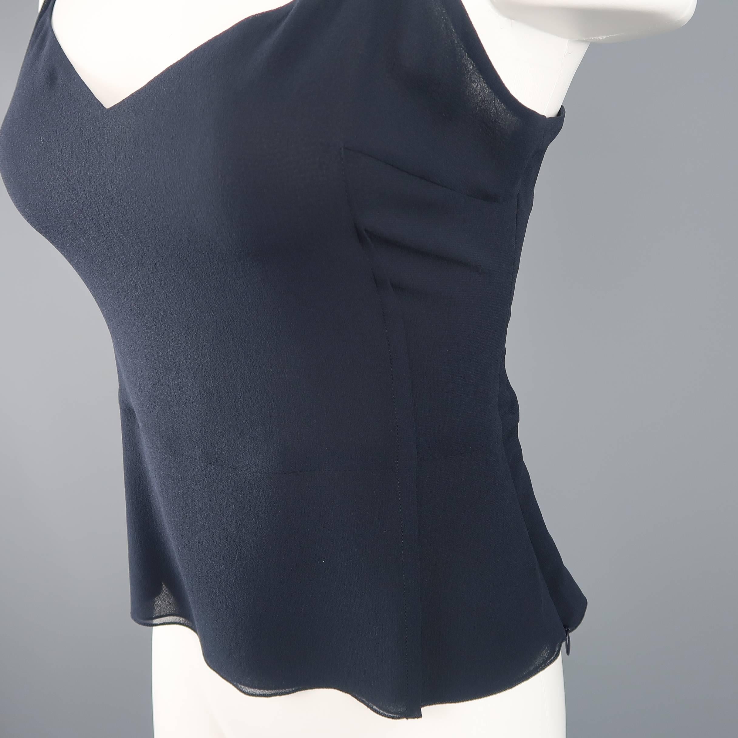 AKRIS Size 6 Navy Mesh Knit Jacket Chiffon Camisole Skirt Set 4