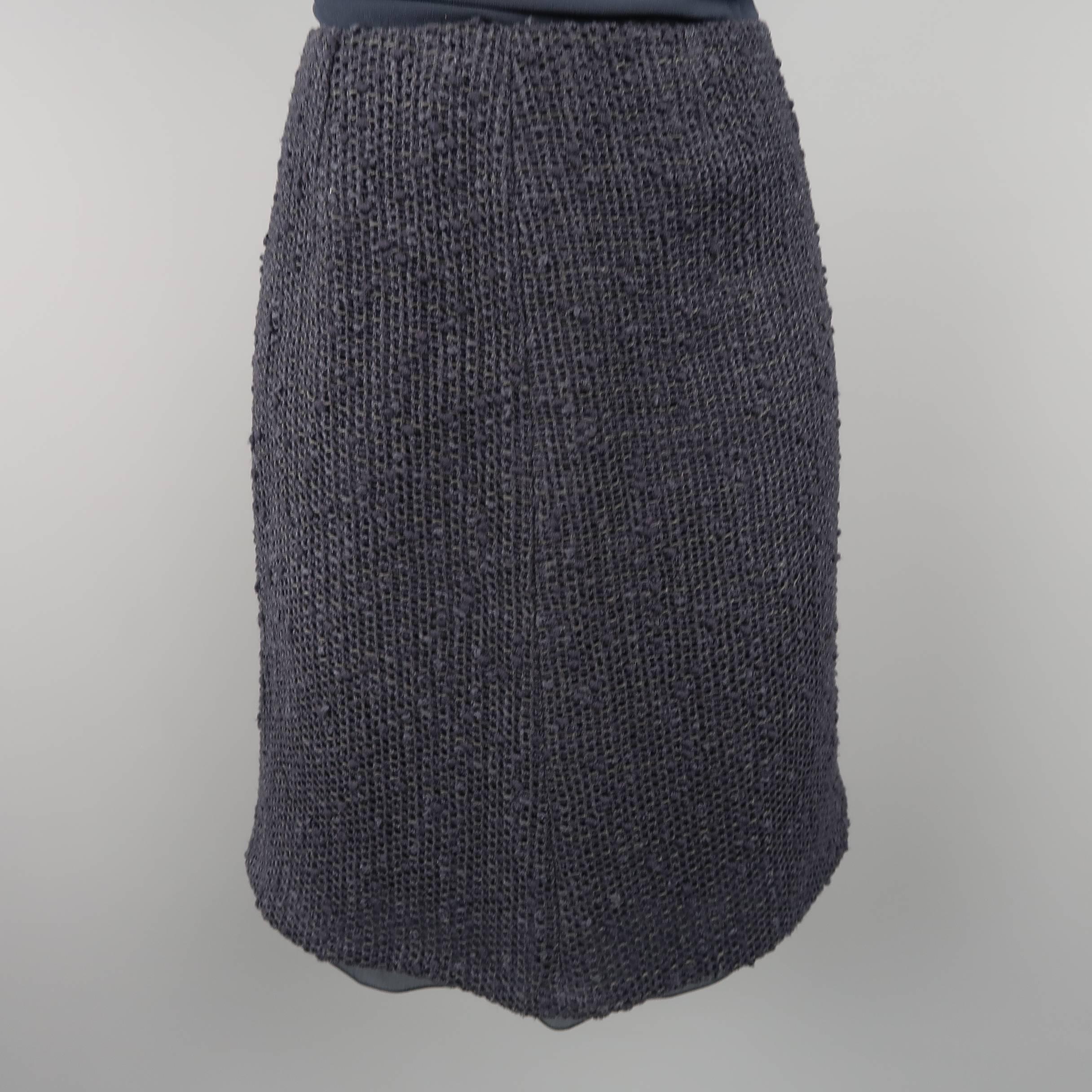 AKRIS Size 6 Navy Mesh Knit Jacket Chiffon Camisole Skirt Set 5