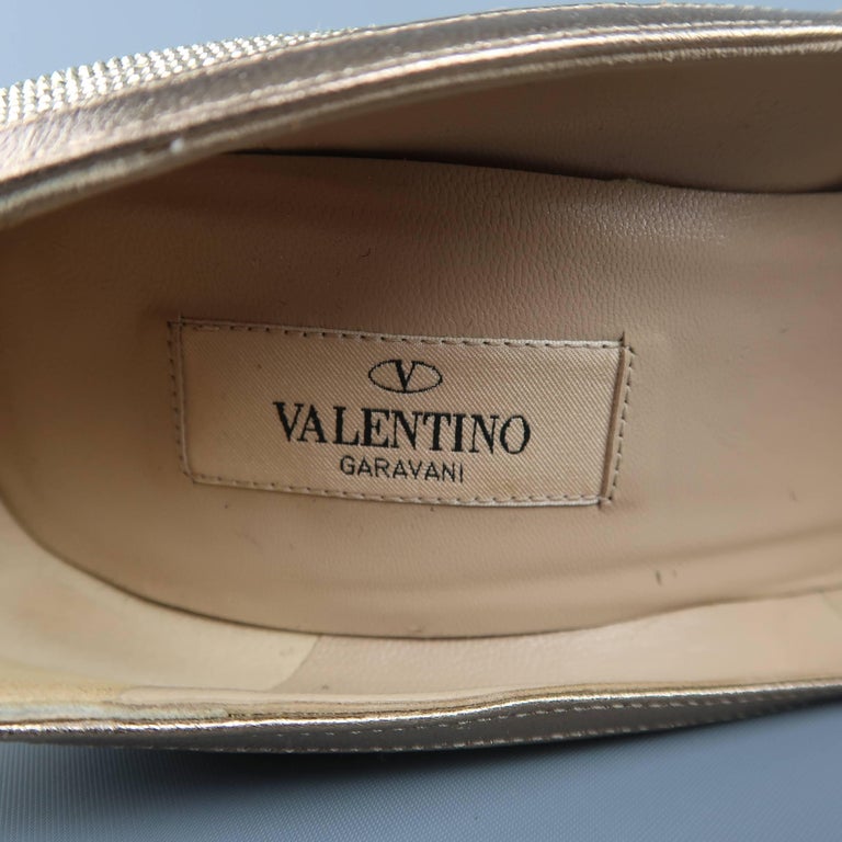 VALENTINO Size 9 Gold Crystal Studded Leather Platform Bow Pumps at ...