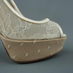 VALENTINO Size 9 Ivory Lace Peep Toe Platform Pumps