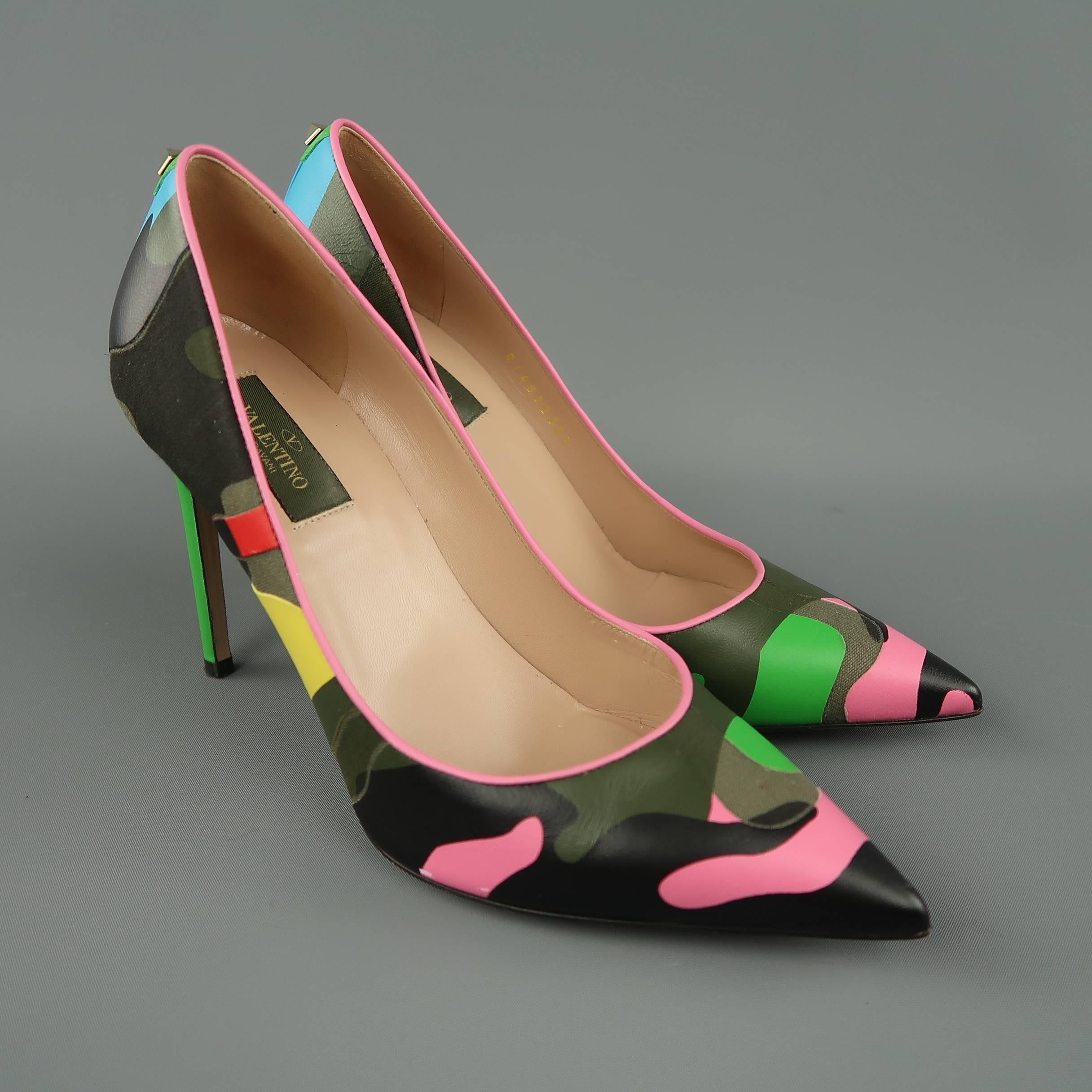 Black VALENTINO Size 8.5 Psychedelic Camouflage Leather Pumps