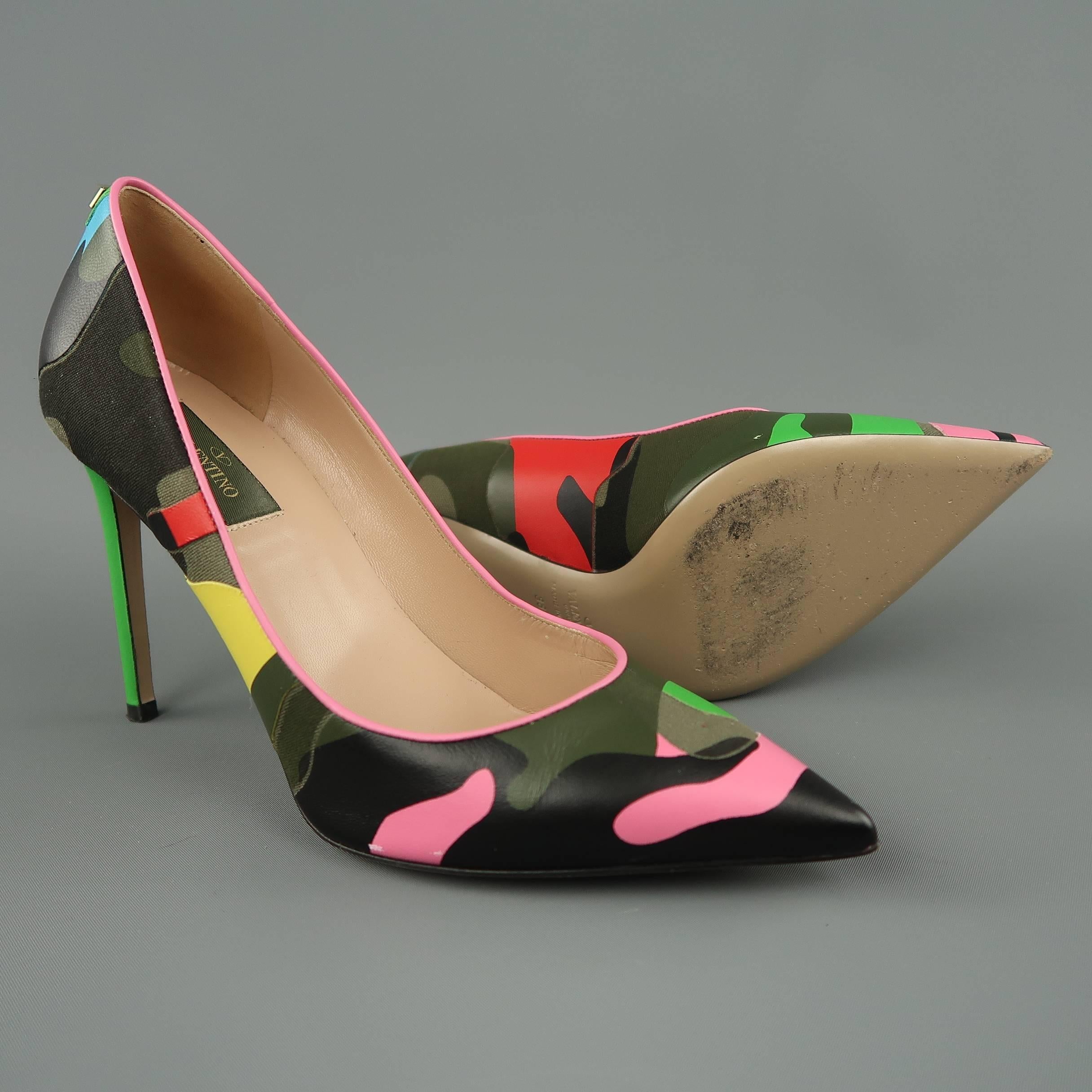 VALENTINO Size 8.5 Psychedelic Camouflage Leather Pumps In Good Condition In San Francisco, CA