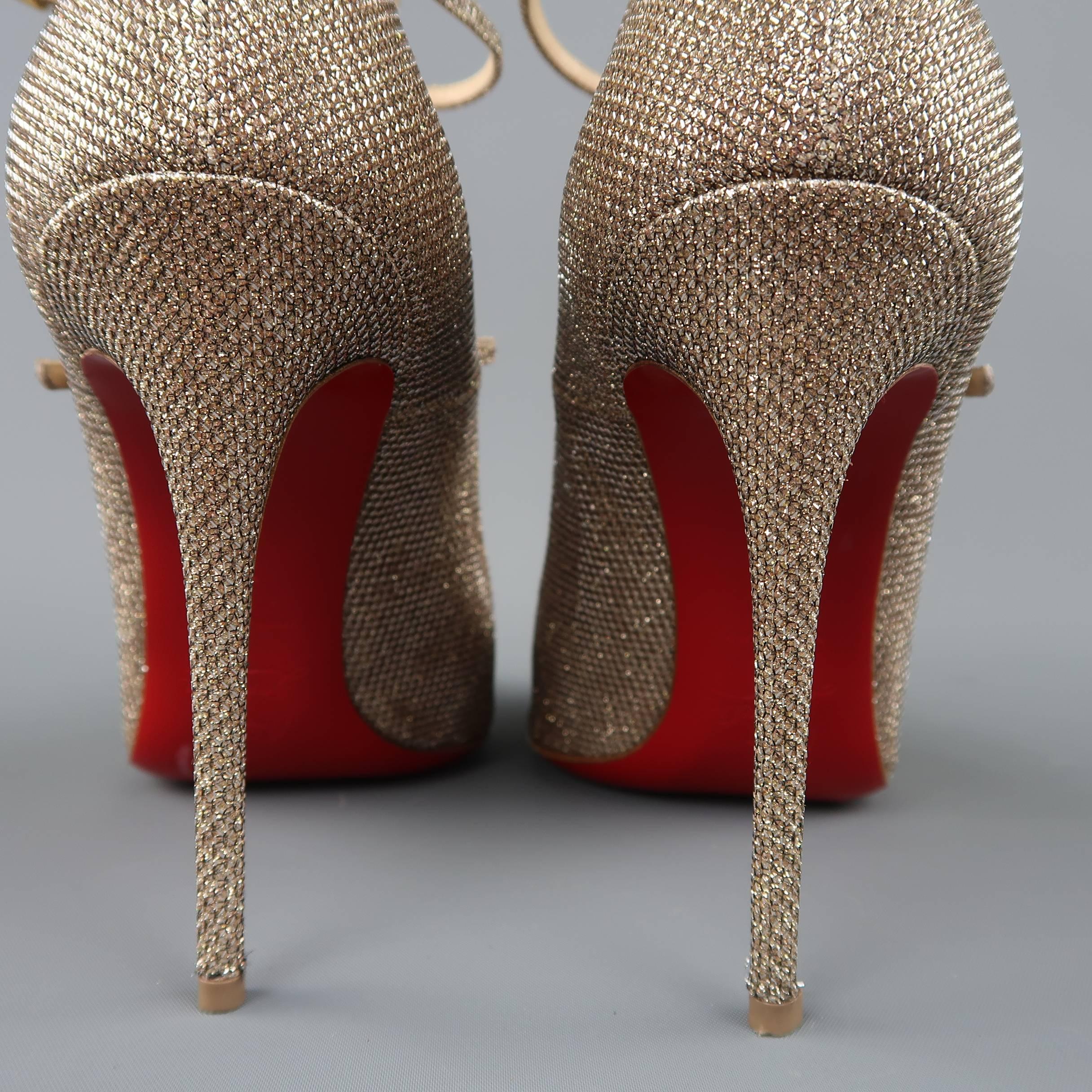 Christian Louboutin Gold Sparkle Leather Toerless Muse Strap Pumps Heels  2
