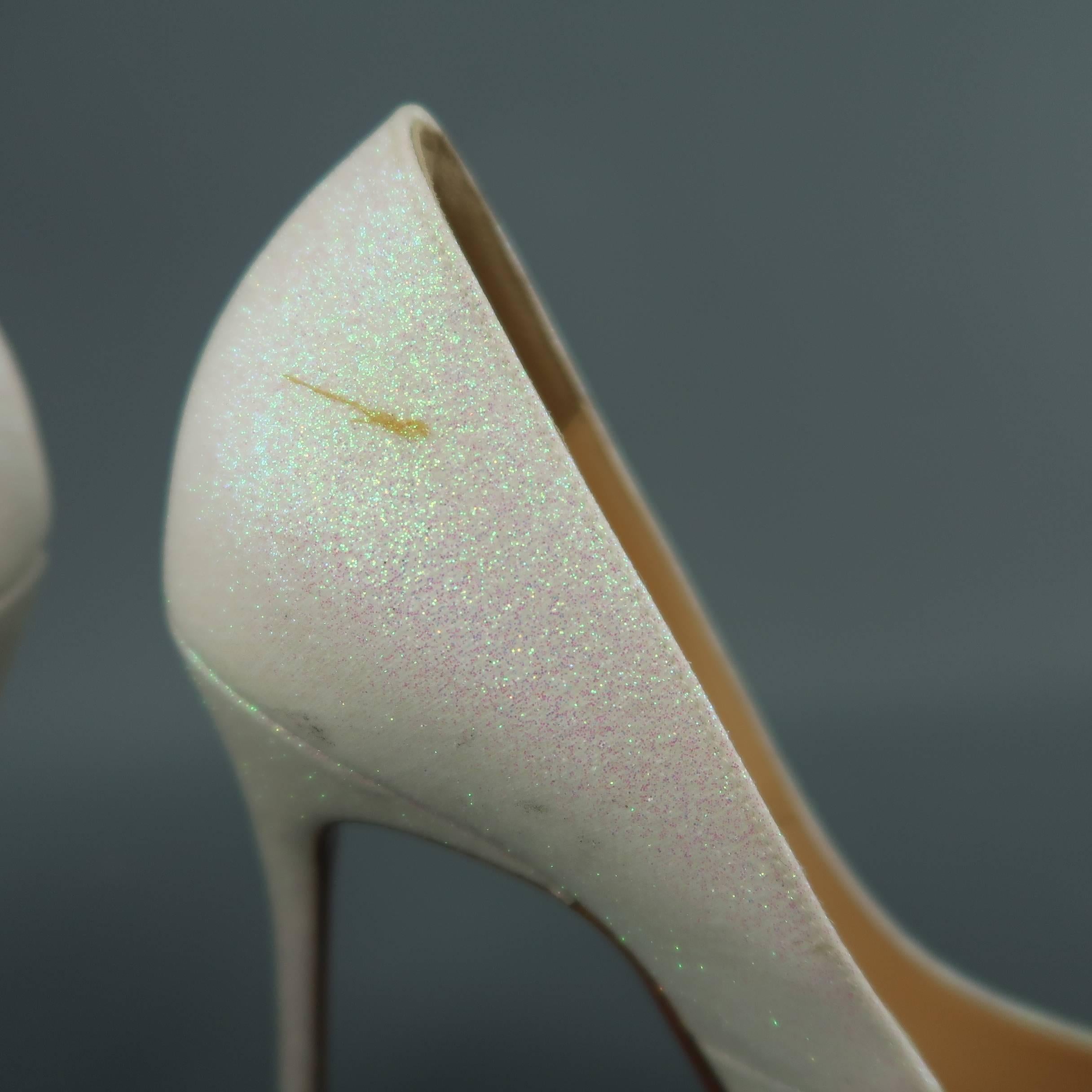 Beige CHRISTIAN LOUBOUTIN 9 Ivory Iridescent Glitter Leather Pigalle Follies Pumps